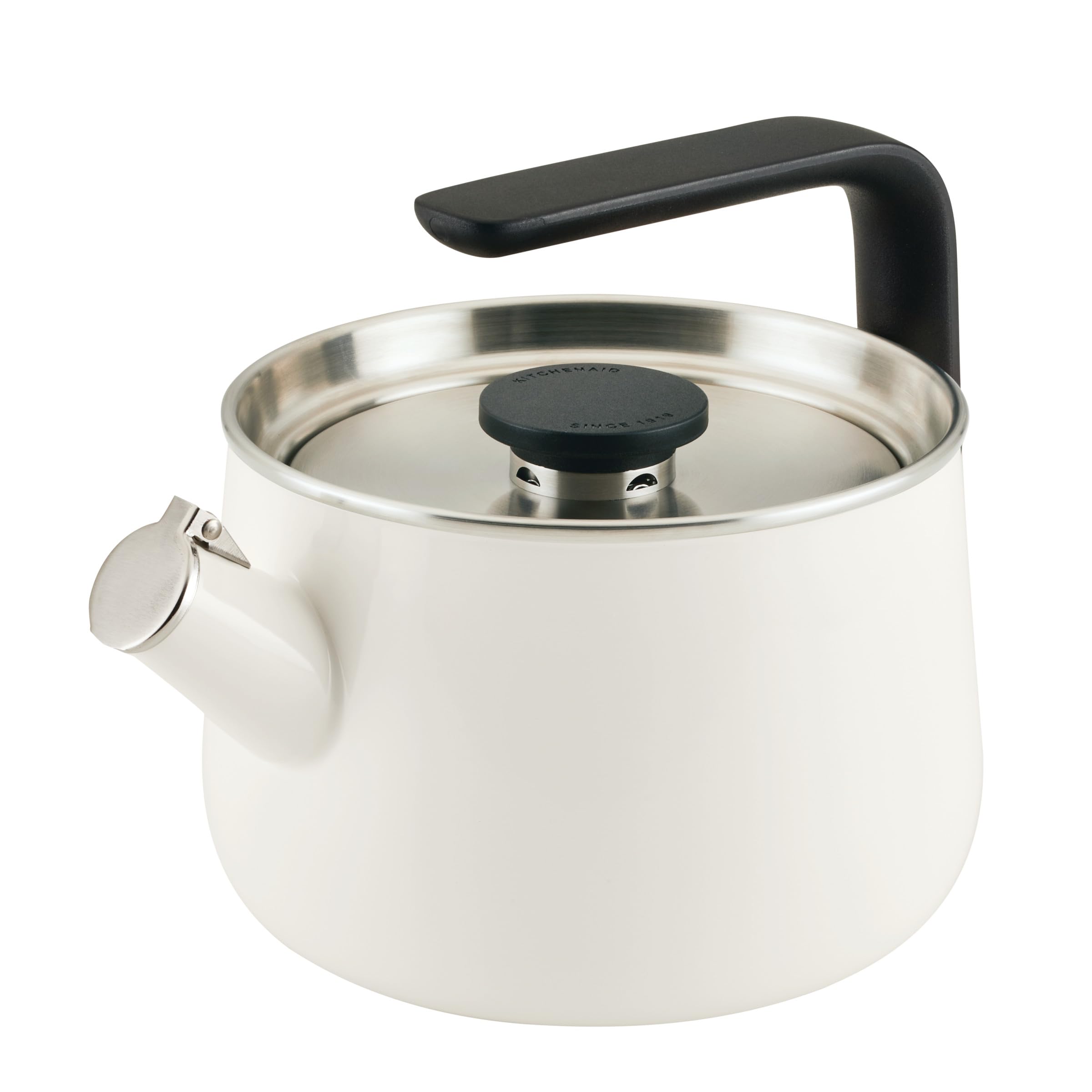 KitchenAid Teakettles Enamel-on-Steel Stovetop Whistling Teakettle, Induction Ready, Stainless steel Lid, 2 Quart - White product image