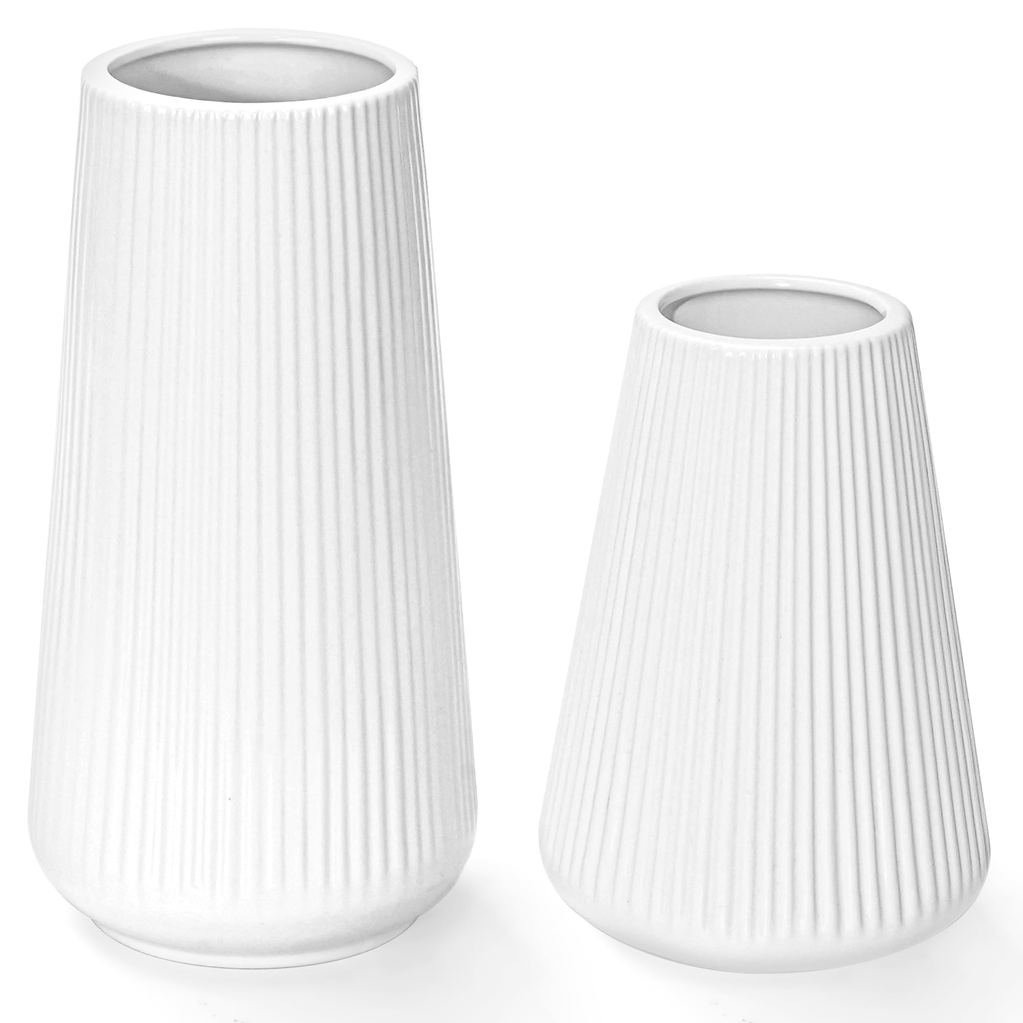 White Ceramic Vase, GUKJOB Small Cute Flower Vase for Pampas Grass, Home, Living Room, Dining Table, Farmhouse, Office Decor, Bedroom, Table, and Kitchen Shelf White- 2PCS product image