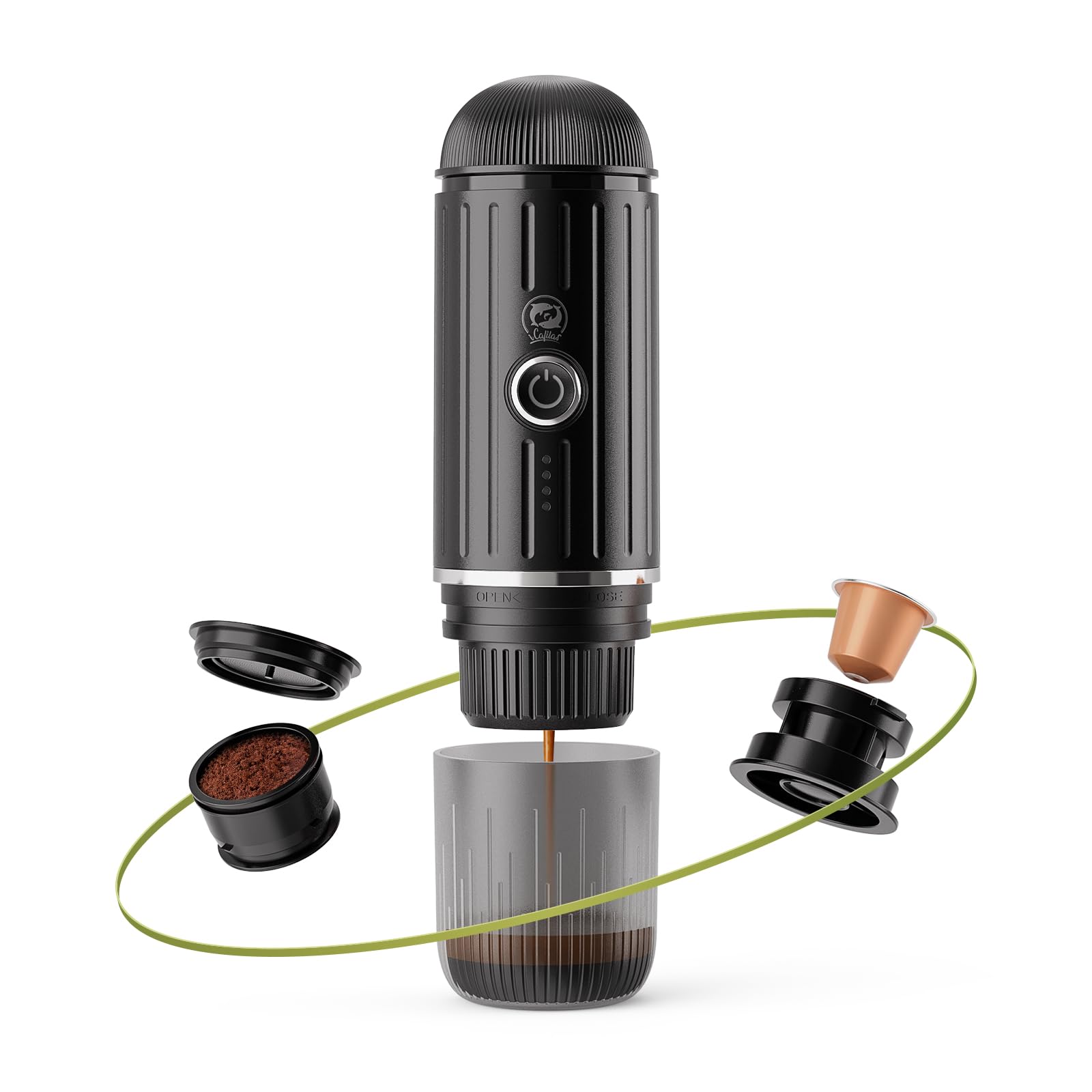 Portable Electric Espresso Coffee Maker Electric Coffee Machine Compatible with NS Capsules and Coffee grounds for Camping, Travel, Home【Heating version】 product image