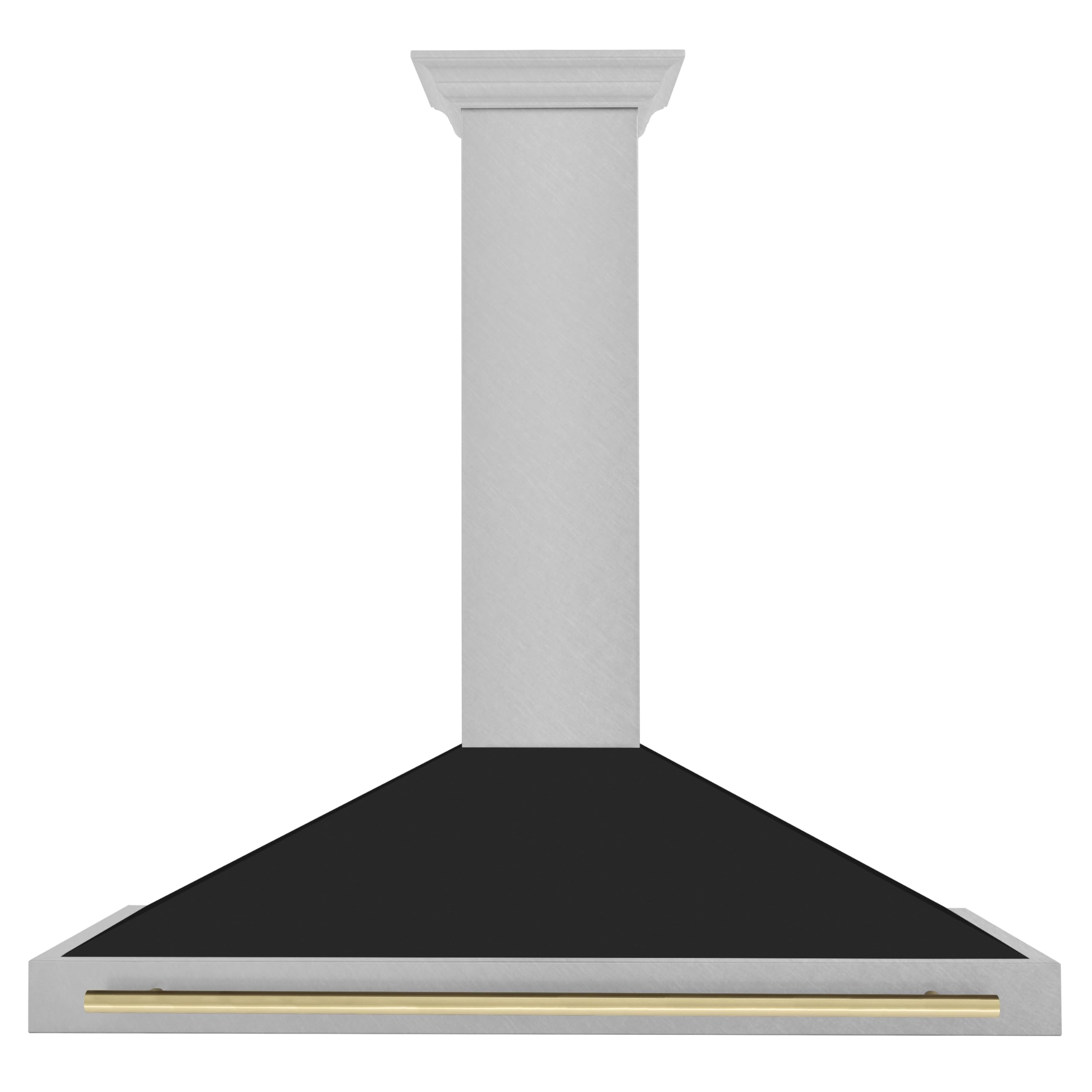 ZLINE Autograph Edition 48 in. Convertible Satin Stainless Steel Wall Mount Range Hood with Black Matte Shell and Polished Gold Handle KB4SNZ-BLM48-G product image
