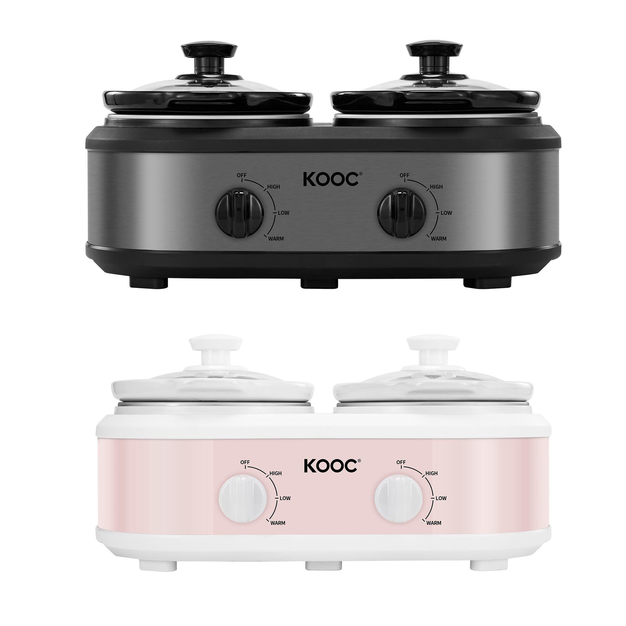 KOOC Double Small Slow Cooker 2 Pots Total 2.5 Quarts Grey and Pink product image