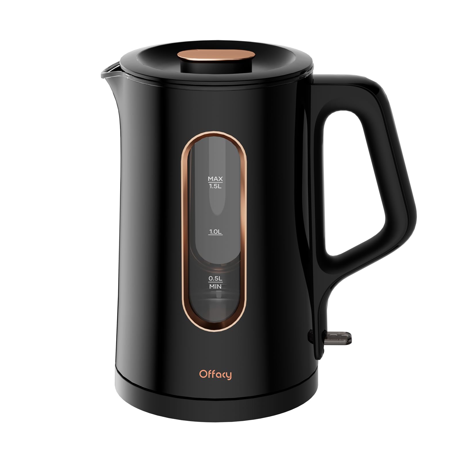 Offacy Electric Kettle, Tea Kettle Pot, Double Wall Glass Inner 1.5L/1200W, Hot Water Kettle Teapot Boiler & Heater with Automatic Shut Off, BPA-Free & LED Indicator Lights, Black product image