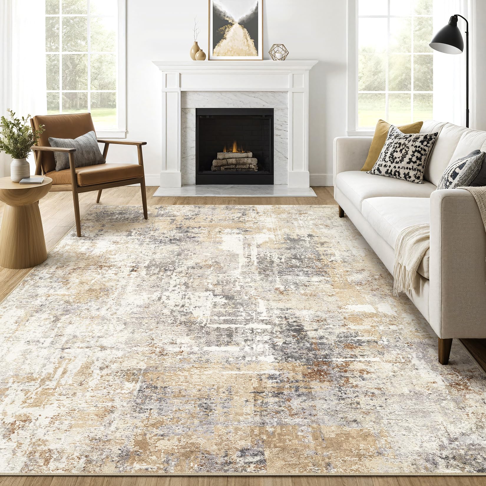 Area Rugs 9x12 Living Room: Washable Large Abstract Neutral Modern Soft Rugs Stain Resistant Indoor Floor Non-Slip Accent Carpet for Bedroom Nursery Playroom Office Dining Room Home Decor- Gray Gold product image
