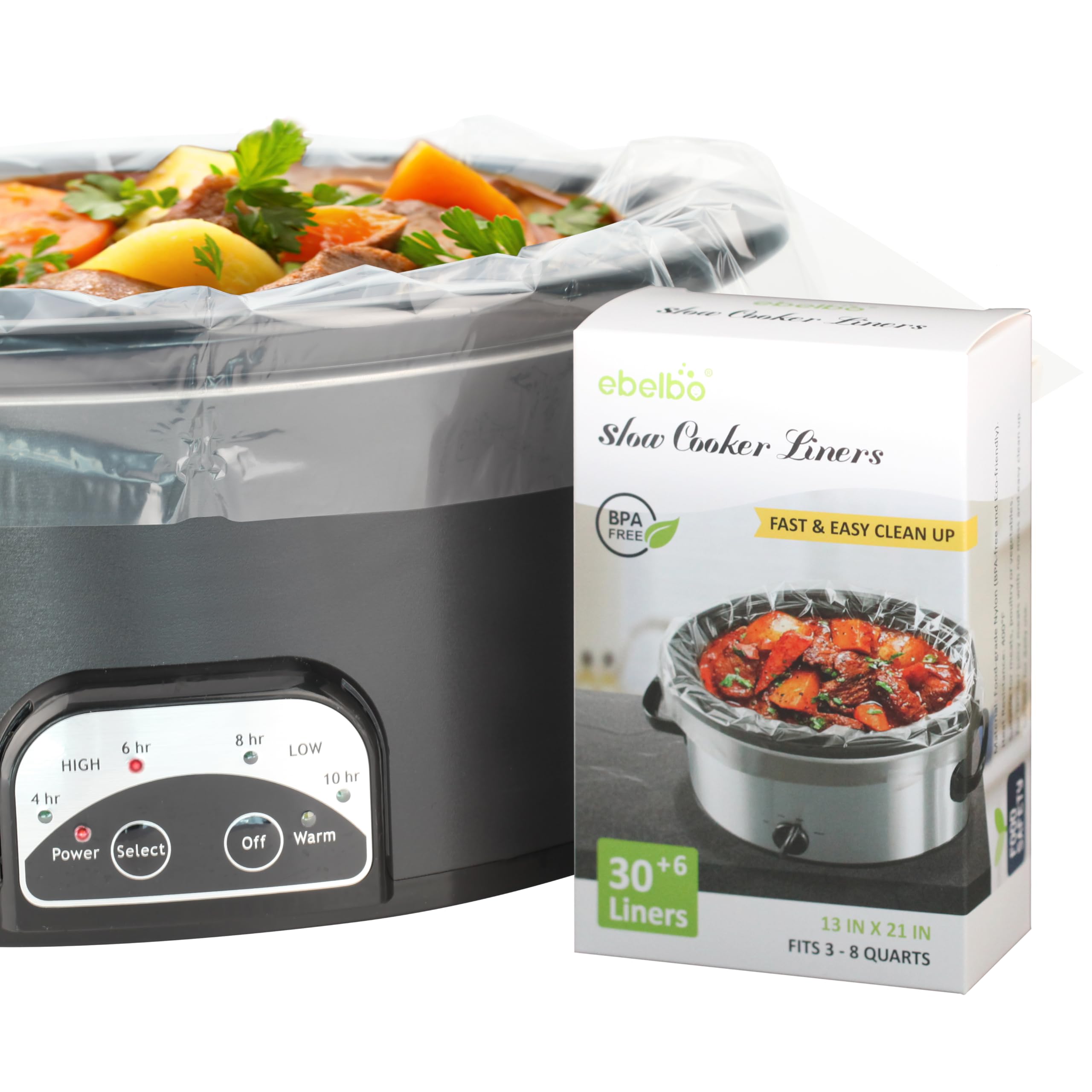 Large Size 36 Count Slow Cooker Liners 13"x21", Disposable Nylon Pot Liners, Multipurpose BPA-Free Cooking Bags, Fits 3-8 Quarts Oval & Round Pots & Slow Cookers product image