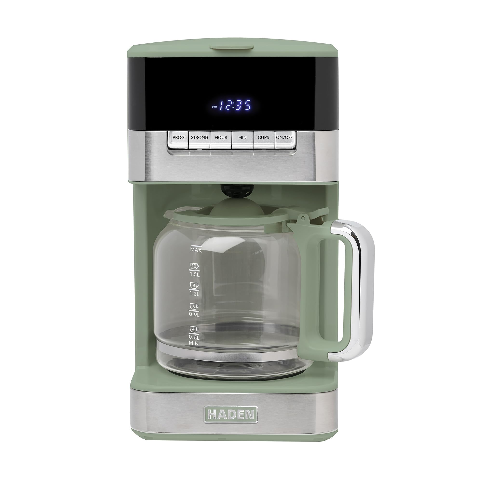 Haden Coffee Machine, 12-Cup Programmable Drip Coffee Maker with Auto Shut-Off Function and Reusable Washable Water Filter, Green & Chrome product image