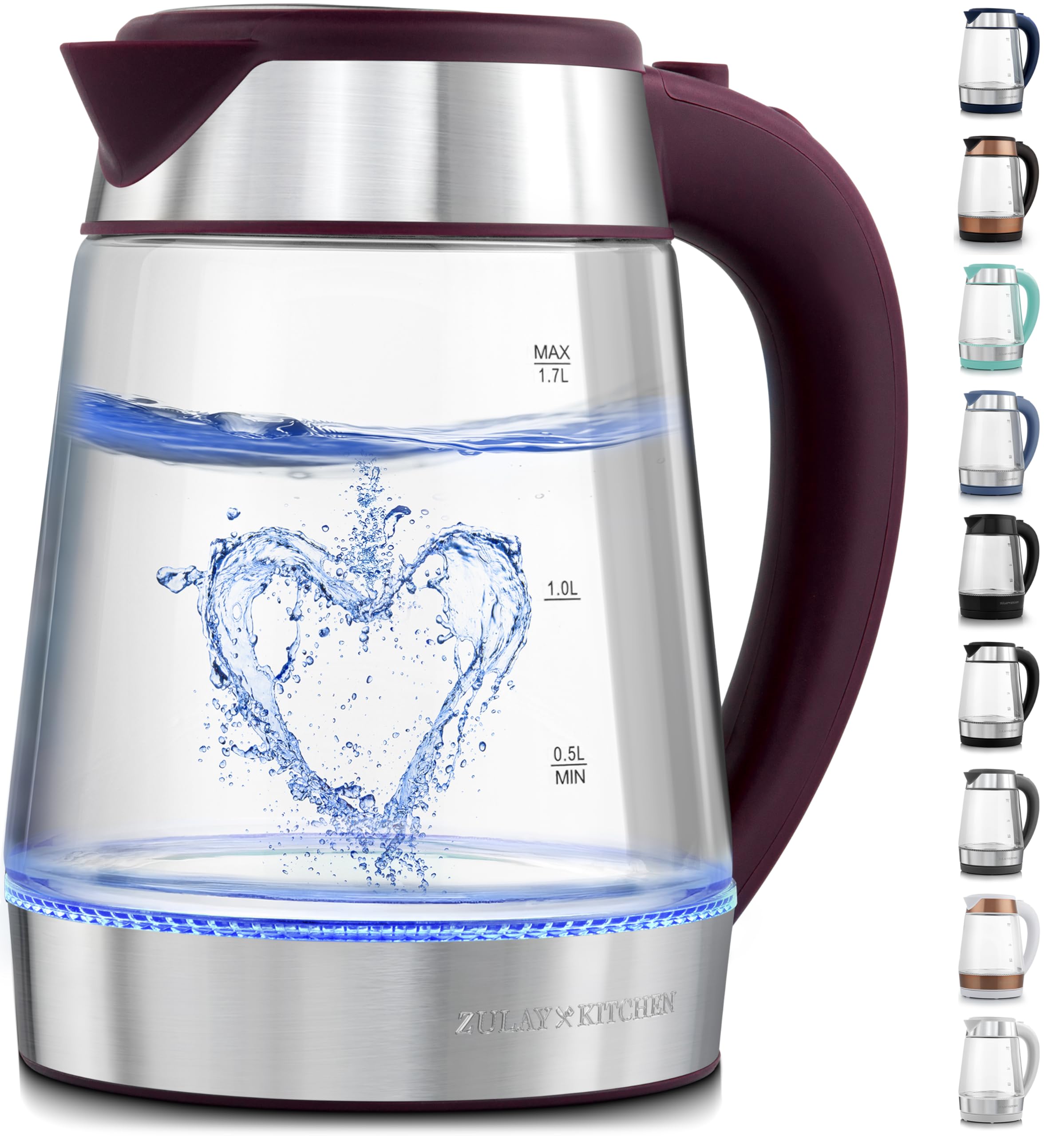 Zulay Kitchen Fast Boiling Electric Water Kettle - 1.7L, 1500W, Auto Shut-Off for Overboil & Boil Dry Protection, Cool-Touch Handle, 360° Base - Rapid Teapot Boiler For Coffee & Tea - Purple product image