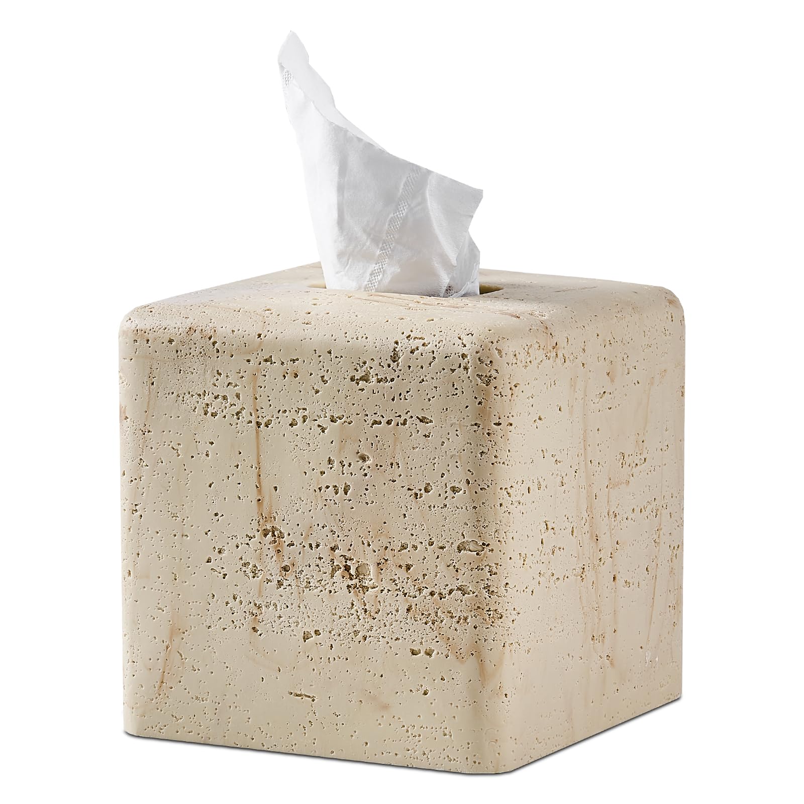 Natural Travertine Textures Tissue Box Cover Square for Home Decor,Resin Heavy Tissue Box Holder for Bathroom Countertop,Tabletop,Bedside Table,Office Handmade of Resin product image