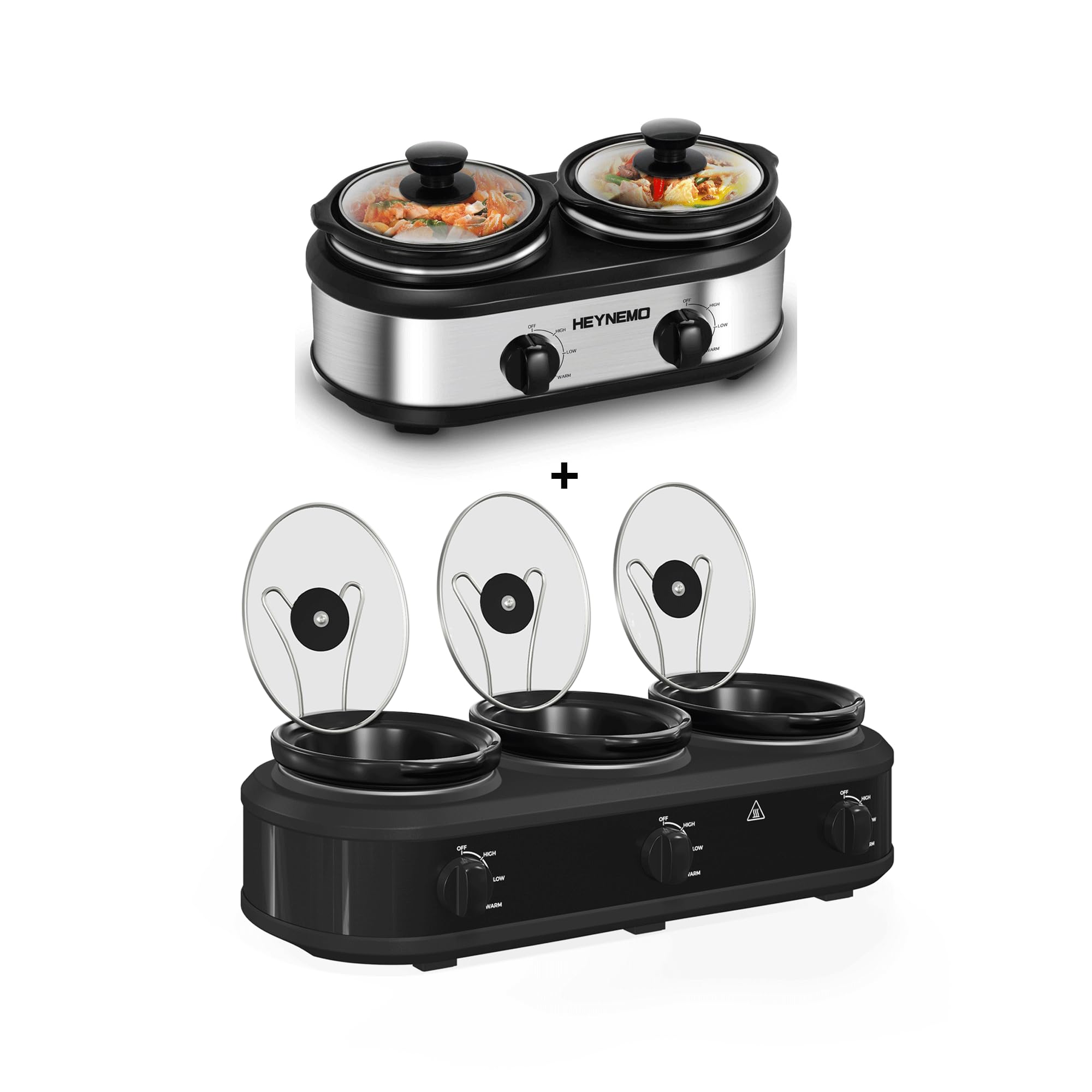 Triple Slow Cooker & Double Slow Cooker, Slow Cooker Food Warmer, Adjustable Temp Dishwasher Safe Removable Ceramic Pot Glass Lid product image