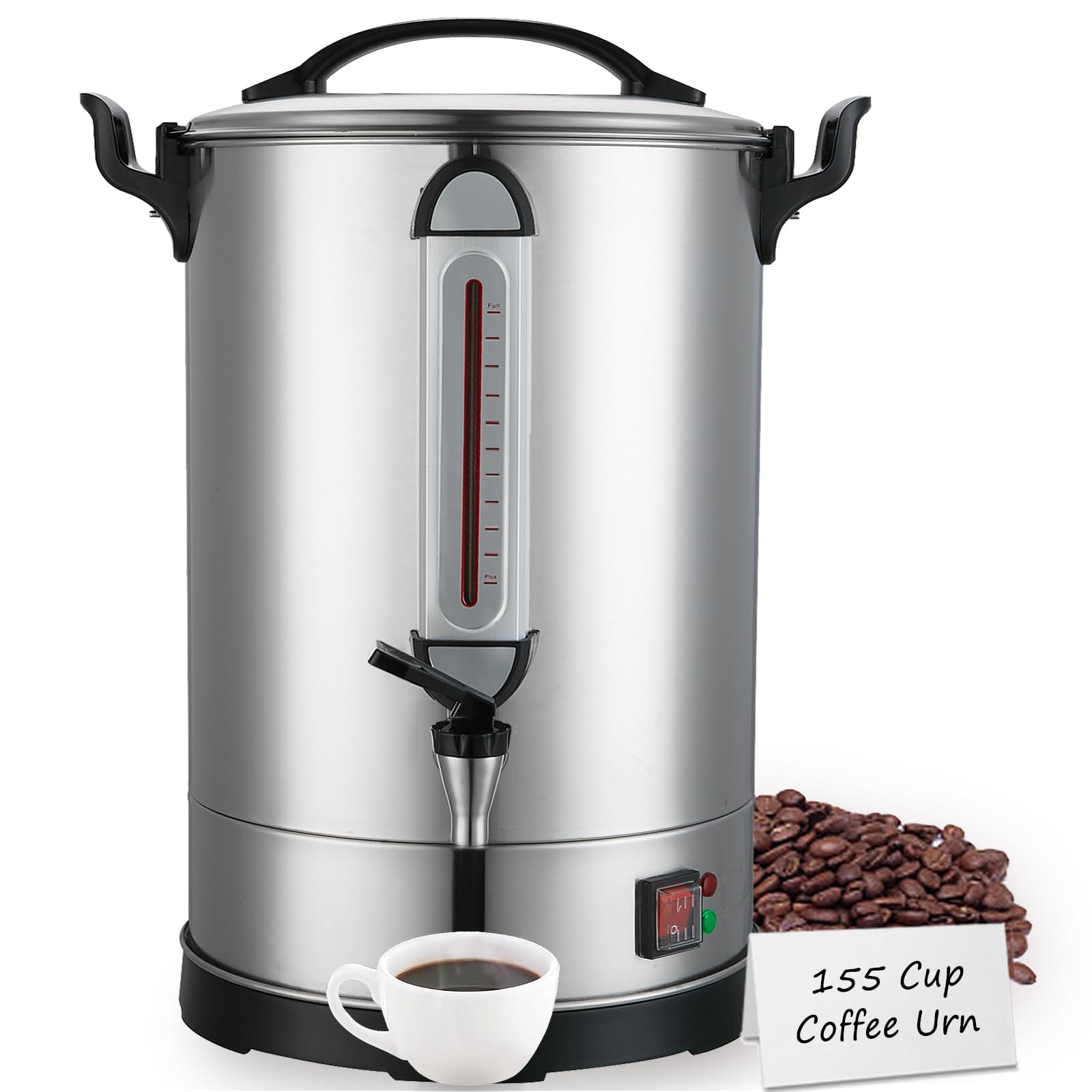 Coffee Percolator Large Coffee Maker 155 Cups Commercial Coffee Urn Electric Industrial Coffee Maker Hot Water Dispenser Machine for Catering, Church, Restaurant Dual Layer Stainless Steel 1500W 120V product image