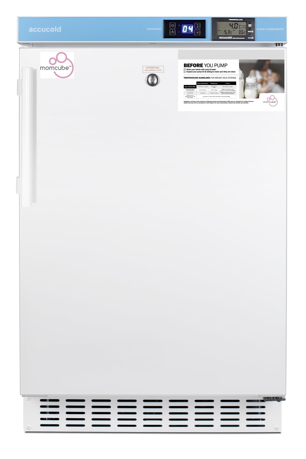 ACCUCOLD Momcube 20” Breast Milk Refrigerator, 2.65 cu.ft. Capacity, ADA Compliant, Medical Refrigerator, Lock, White- ACR45LMC product image