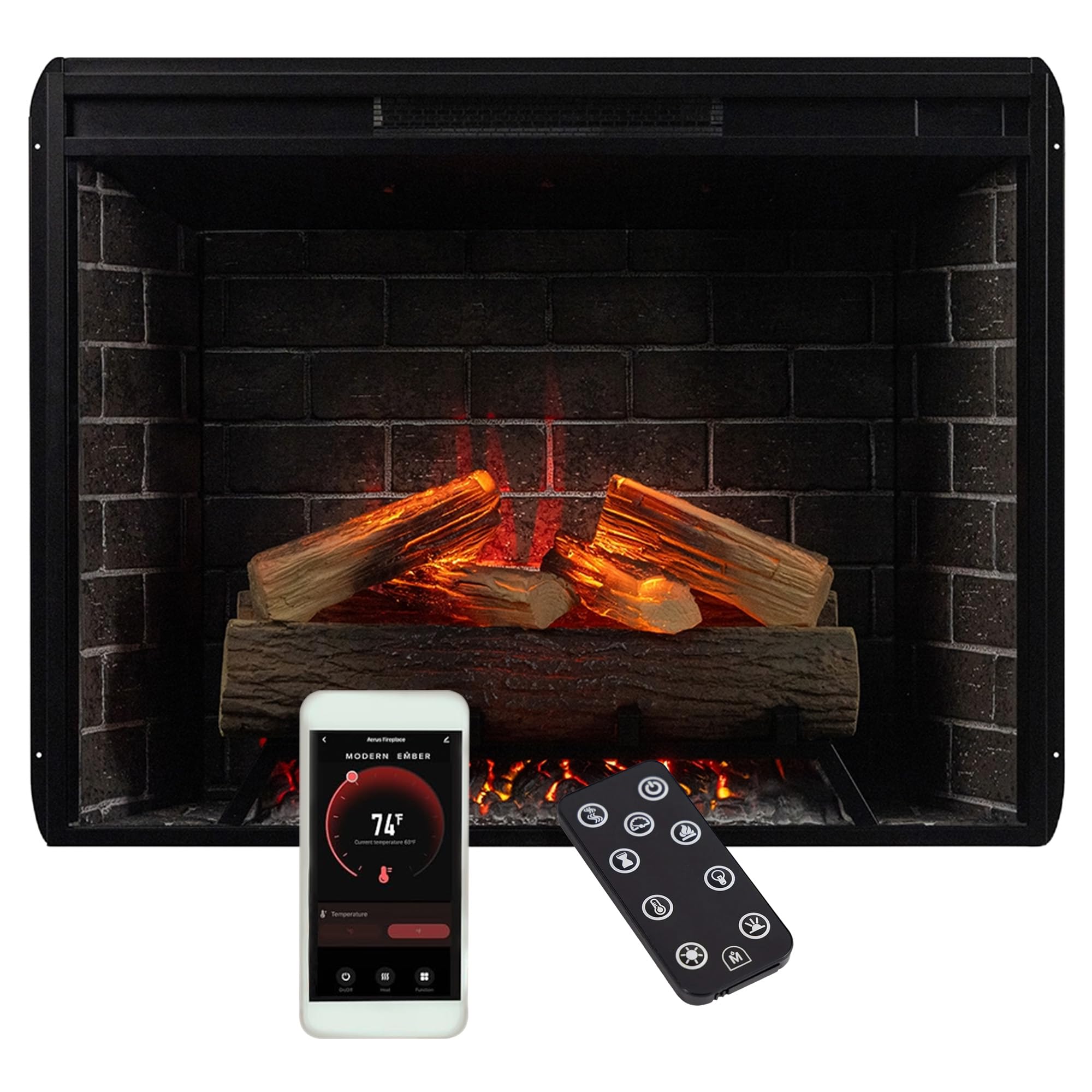Modern Ember Uptown 33" Smart Electric Fireplace Insert with Remote Control, Compatible with Alexa - 1,000 Sq Ft Electric Heater with Realistic Flames and Log Set product image