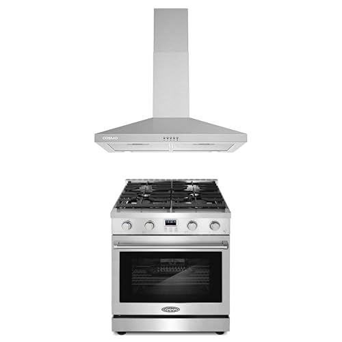 Cosmo 2-Pc Kitchen Appliance Packages, 30" Slide-In Gas Range and 30" Wall Mount Range Hood product image