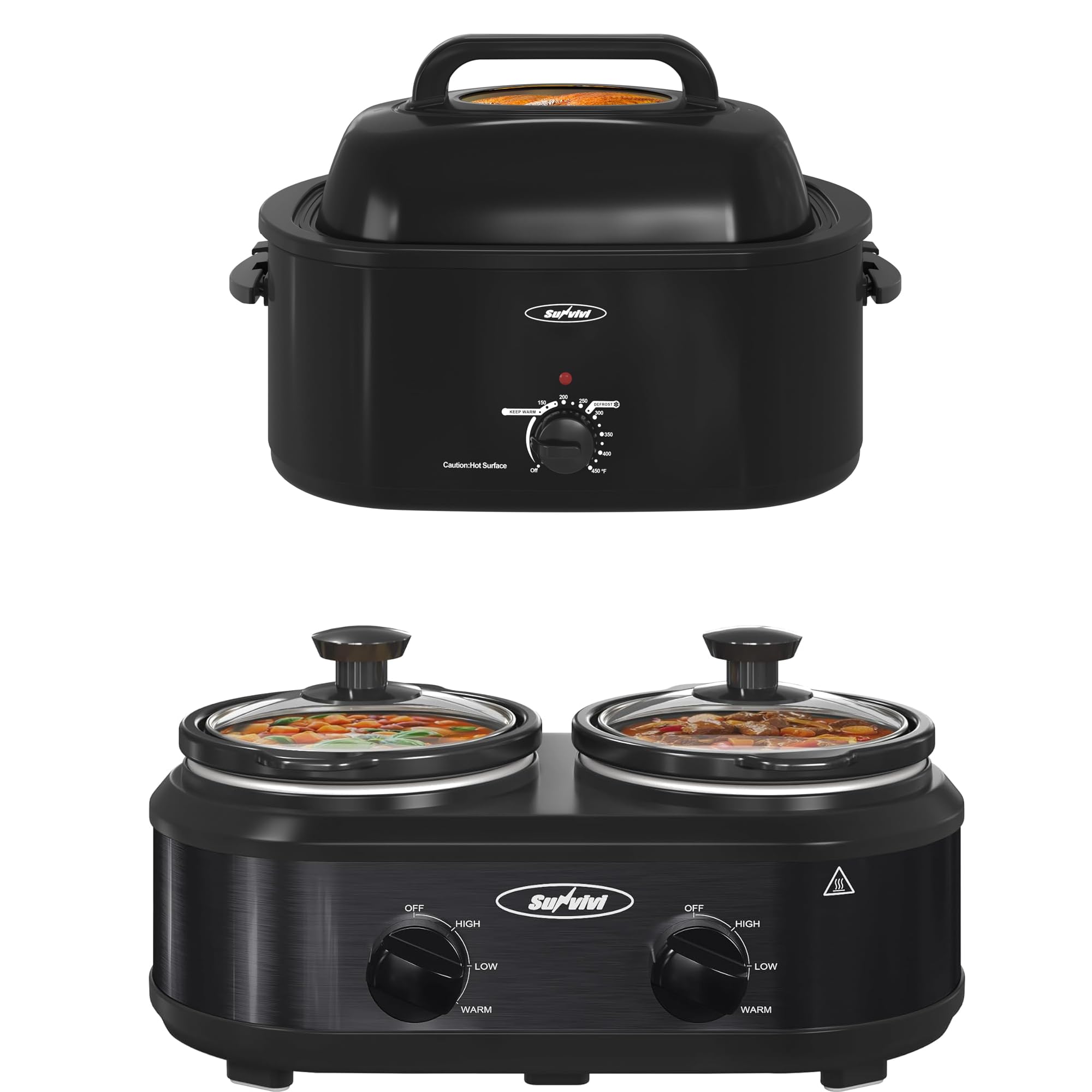 Sunvivi Roaster Oven with Self-Basting Lid And Double Slow Cooker,20 Quart Electric Roaster with Removable Pan & Rack, Pot Small Mini Crock Buffet Servers and Warmer. product image