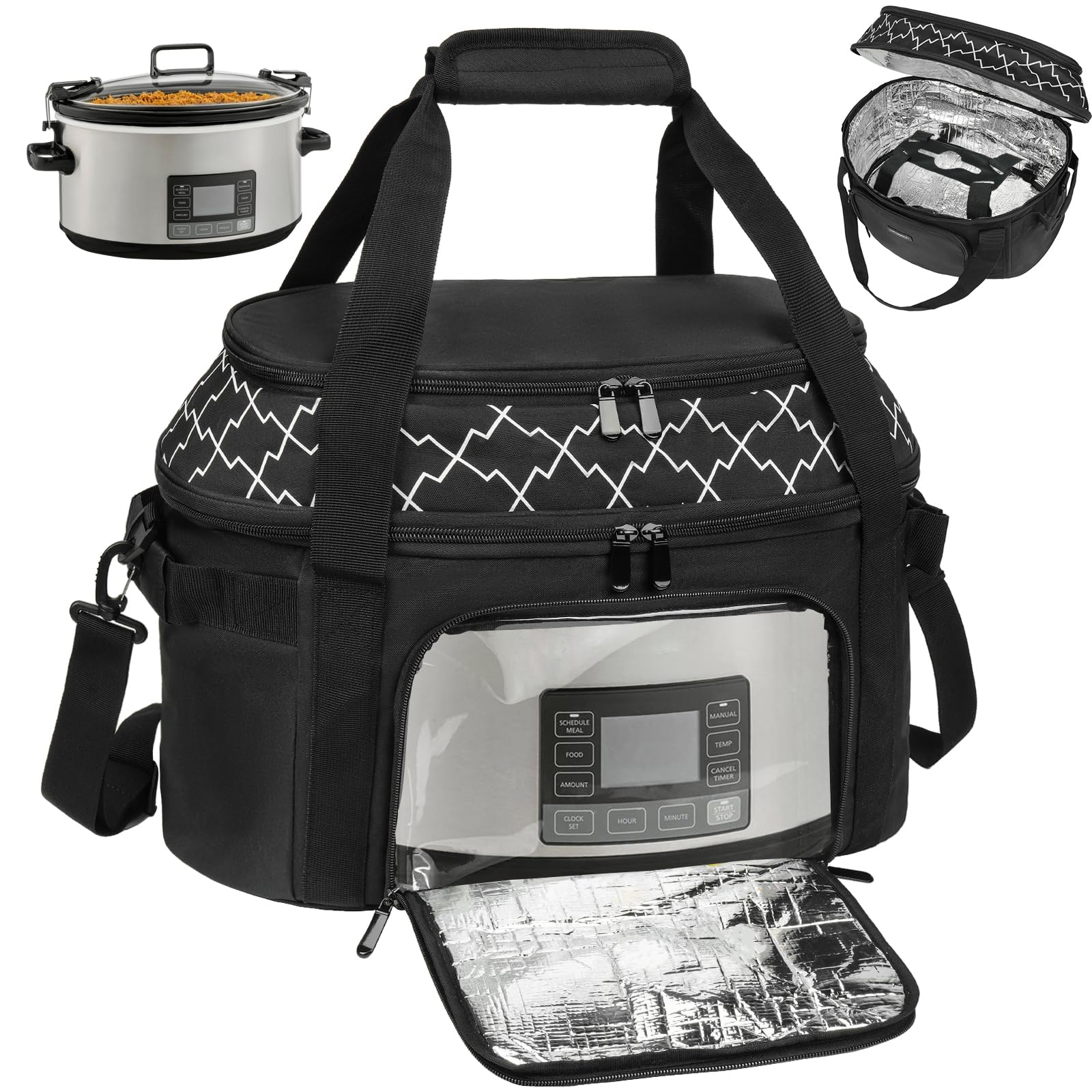 Slow Cooker Carrying Bag Compatible with 6-8 Quart CrockPot and Hamlton Beach,Double-Layer Insulated Carrier Case with Lid Fastener and See-through Window,Bag Only product image