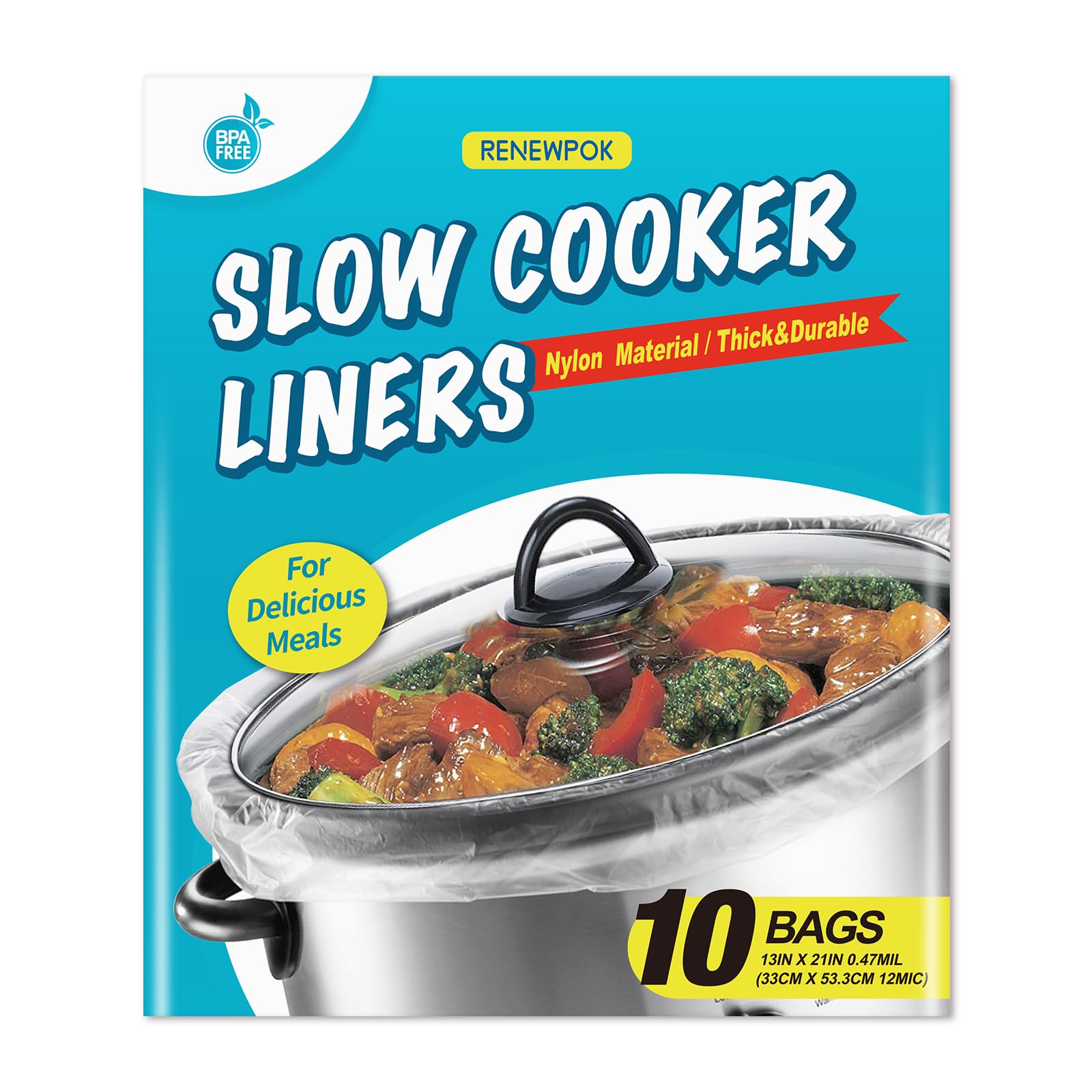 Slow Cooker Liners 13x21 Inch Large Size Thick Pot Liners Nylon Cooking Liners Fit for 3-8QT Oval & Round Pot 10Bags 1Pack product image