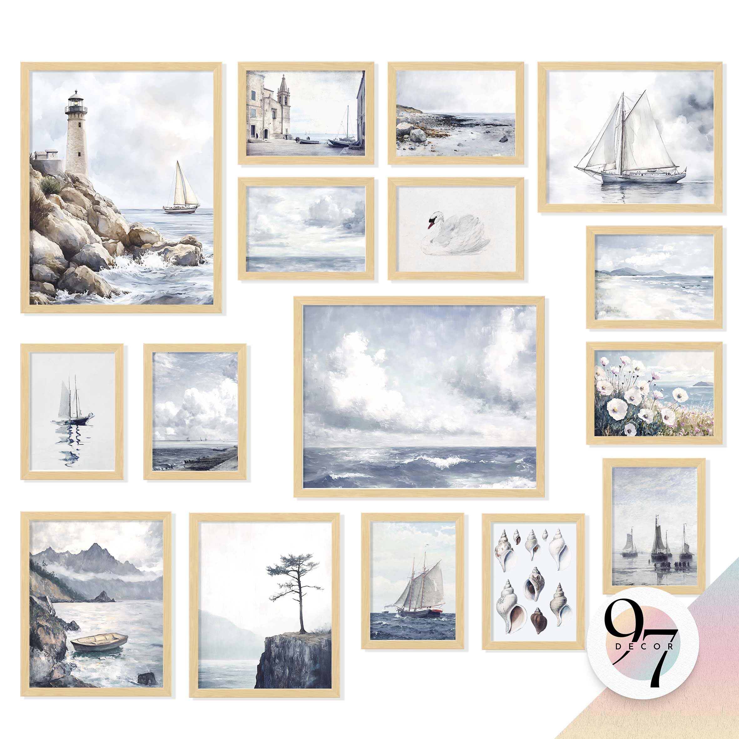 97 Decor LARGE 11x14 Rustic Nautical Wall Decor - Vintage Nautical Wall Art, Farmhouse Coastal Prints Ship Painting, Vintage Beach Posters Ocean Art Prints Sailboat Pictures For Home Bedroom Unframed product image