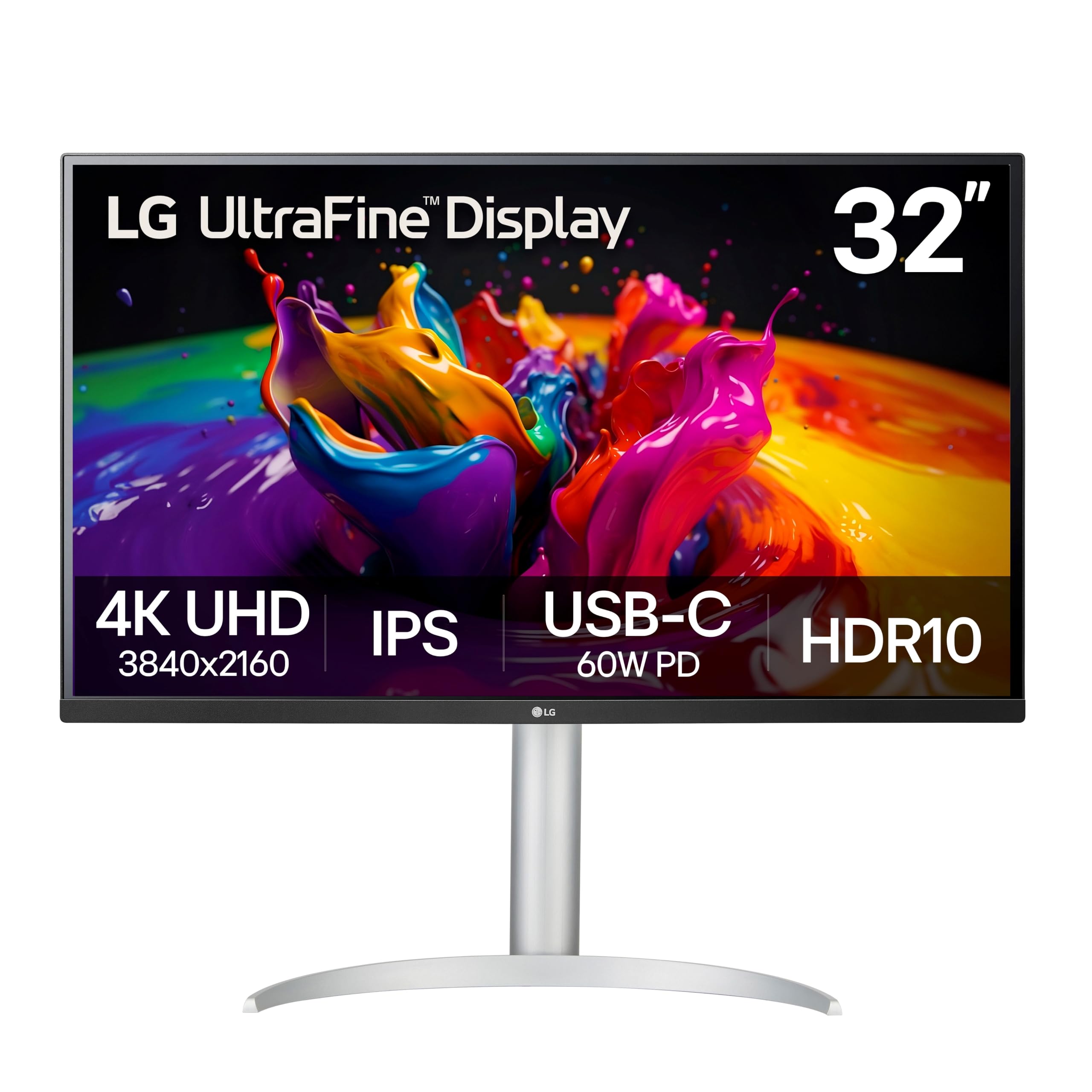 LG 32UP83AK-W 32-inch Ultrafine 4K UHD 3840 x 2160 IPS Computer Monitor, 60Hz, HDR10, Built-in Speaker, Reader Mode, HDMI, DisplayPort, USB Type-C 60W PD, Tilt/Height/Pivot Adjustable Stand, White product image