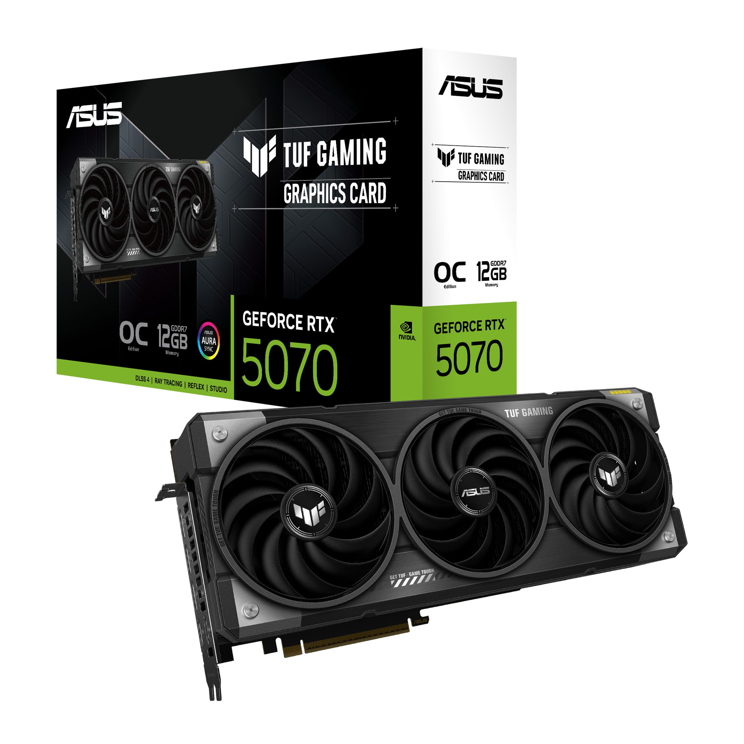 ASUS TUF GeForce RTX™ 5070 12GB GDDR7 OC Edition Graphics Card, NVIDIA, Desktop PCIe® 5.0, HDMI®/DP 2.1, 3.125-Slot, Military-Grade Components, Protective PCB Coating, Axial-tech Fans product image
