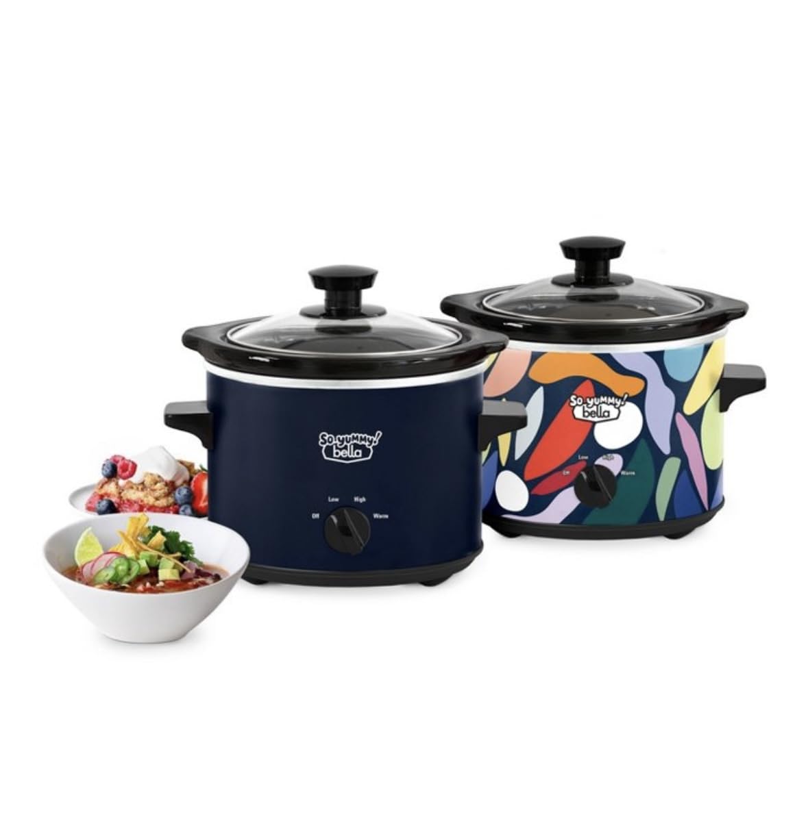 So Yummy by Bella Twin Slow Cookers, 2.0 Qt Each, Navy and Abstract Pattern, Keep Warm Setting product image