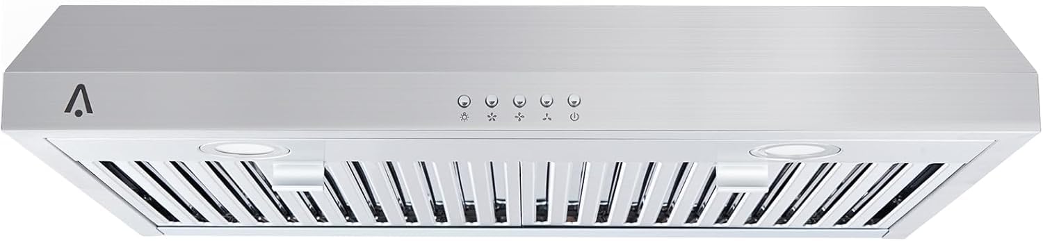 Range Hood 30 Inch Under Cabinet, Stainless Steel Stove Vent Hood, 300CFM, 3-Speed Exhaust Fan, Button Controls, LED Lights, Reusable Baffle Filters, Silver product image