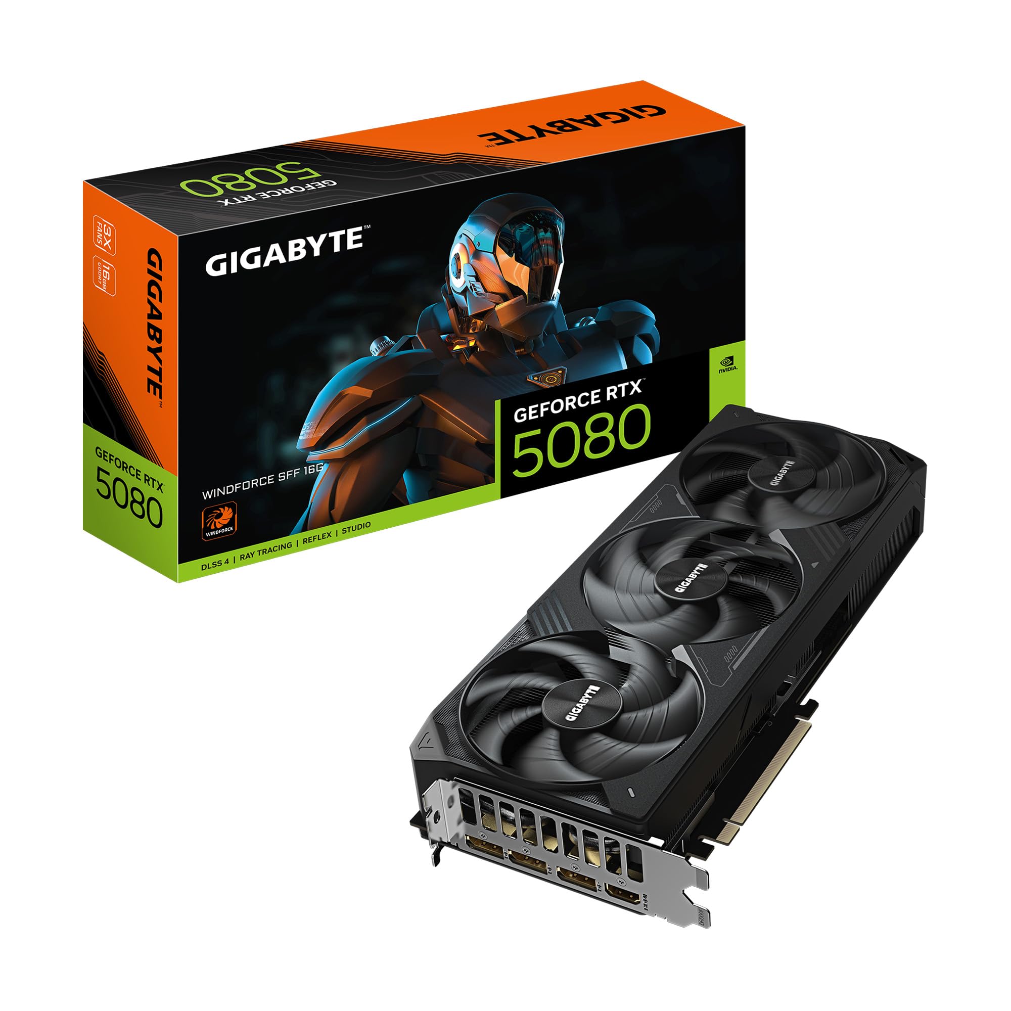 GIGABYTE GeForce RTX 5080 WINDFORCE SFF 16G Graphics Card, 16GB 256-bit GDDR7, PCIe 5.0, WINDFORCE Cooling System, GV-N5080WF3-16GD Video Card product image