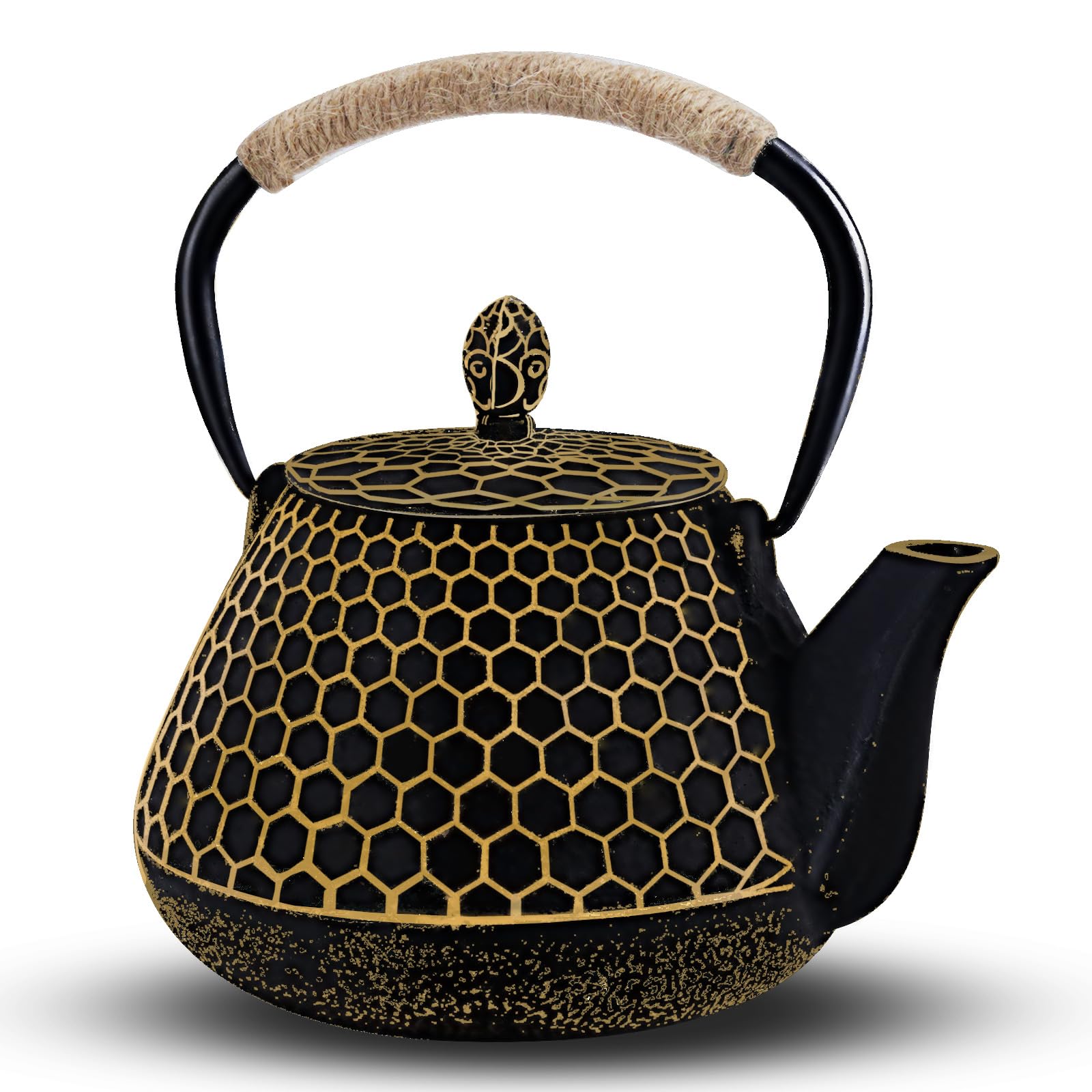Cast Iron Tea Pot - Honeycomb Pattern Tea Kettle with Tea Leaf Infuser,Stovetop Tea Kettle Coated with Enameled Interior,Suitable for Brewing Loose Leaf Tea Gold product image
