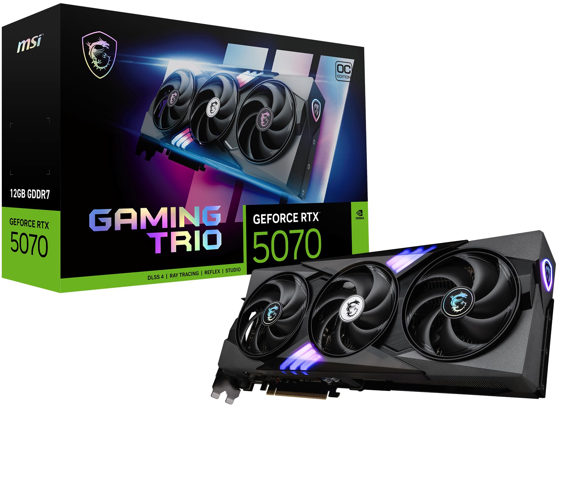 msi RTX 5070 12G Gaming Trio OC Graphics Card 12GB GDDR7, 192-bit, Extreme Performance: 2625 MHz, DisplayPort x3 2.1a, HDMI 2.1b, NVIDIA Blackwell Architecture product image