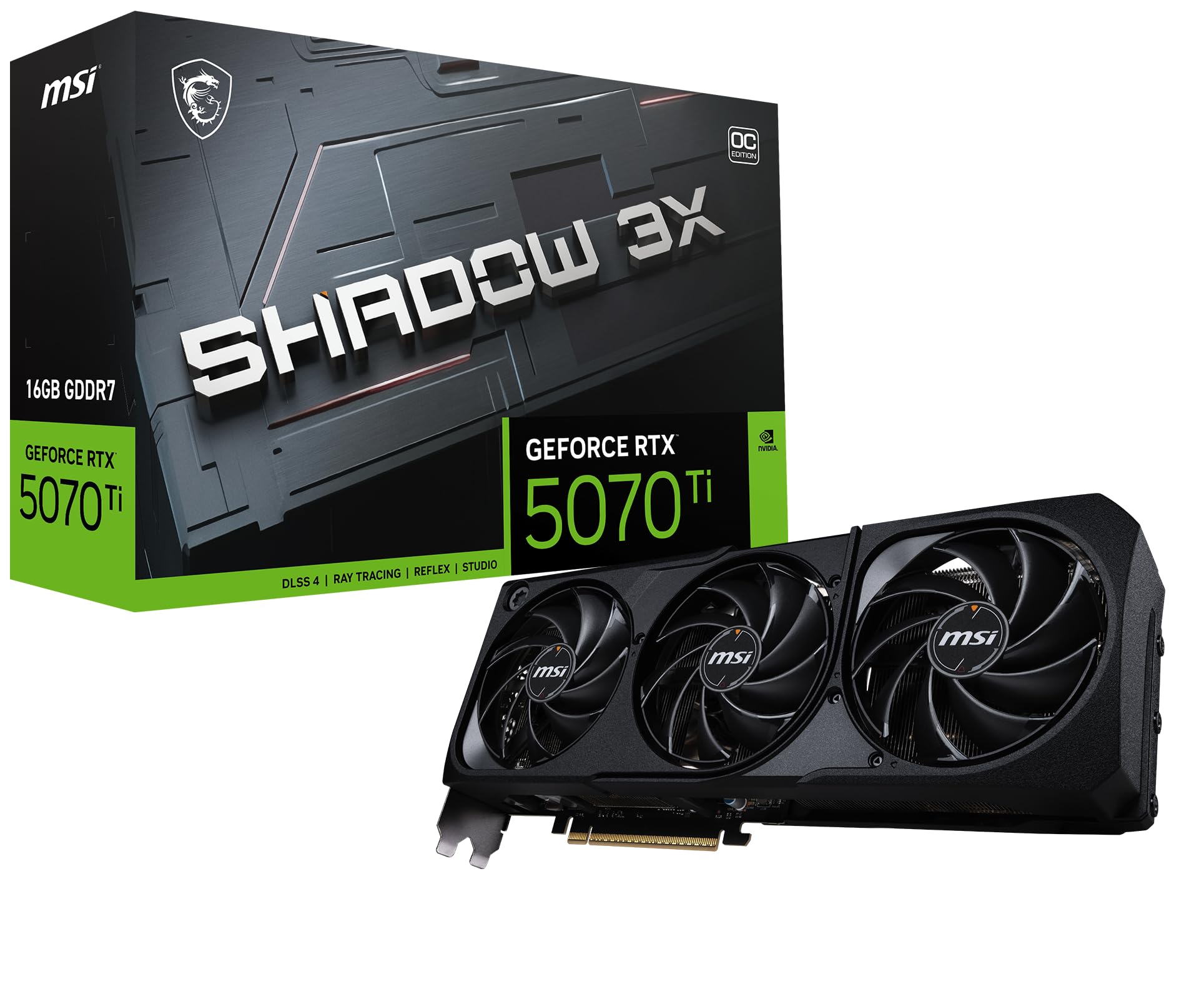 msi Gaming RTX 5070 TI 16G Shadow 3X OC Graphics Card 16GB GDDR7, 256-bit, Extreme Performance: 2497 MHz, DisplayPort x3 2.1a, HDMI 2.1b, NVIDIA Blackwell Architecture product image