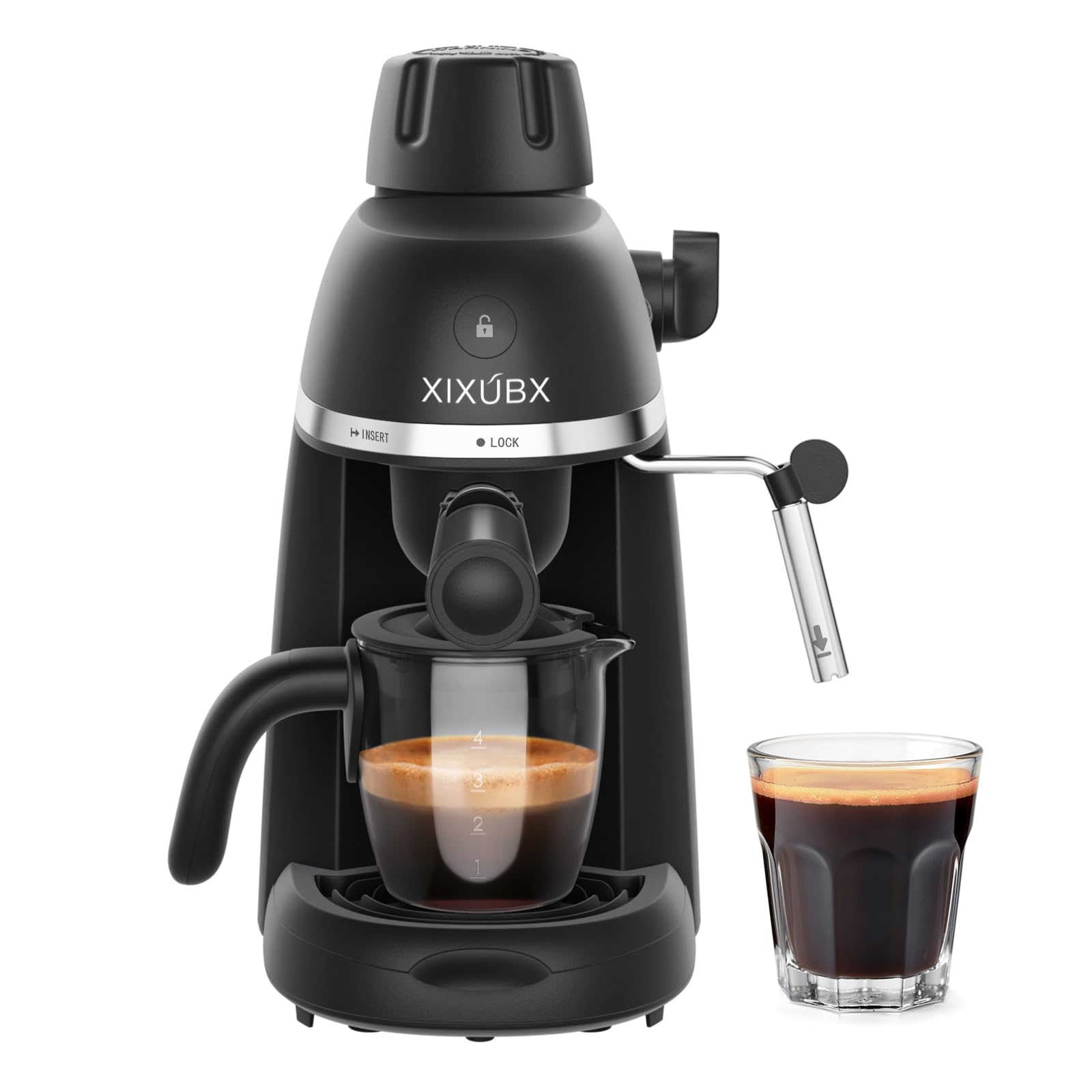 Coffee Machine, 3.5 Bar Espresso & Cappuccino Machine with Steam Wand, Compact Design Coffee Maker for Latte, Safety Lock & Tritan Cups, 800w, Black product image