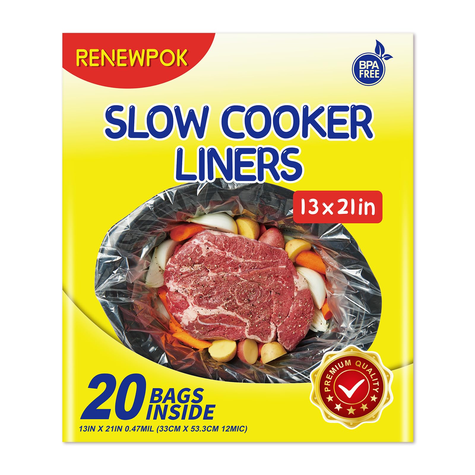 Slow Cooker Liners,3-8 Quart Cooking Bags Large Size 13"x 21", Disposable Slow Cooker Bags Oval For Crock Pot 20PCS product image