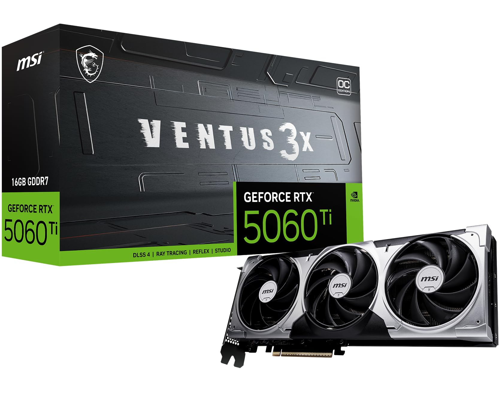 msi Gaming RTX 5060 Ti 16G Ventus 3X OC Graphics Card 16GB GDDR7, 128-bit, Extreme Performance: 2617 MHz, DisplayPort x 3 2.1a, HDMI 2.1b, NVIDIA Blackwell Architecture product image