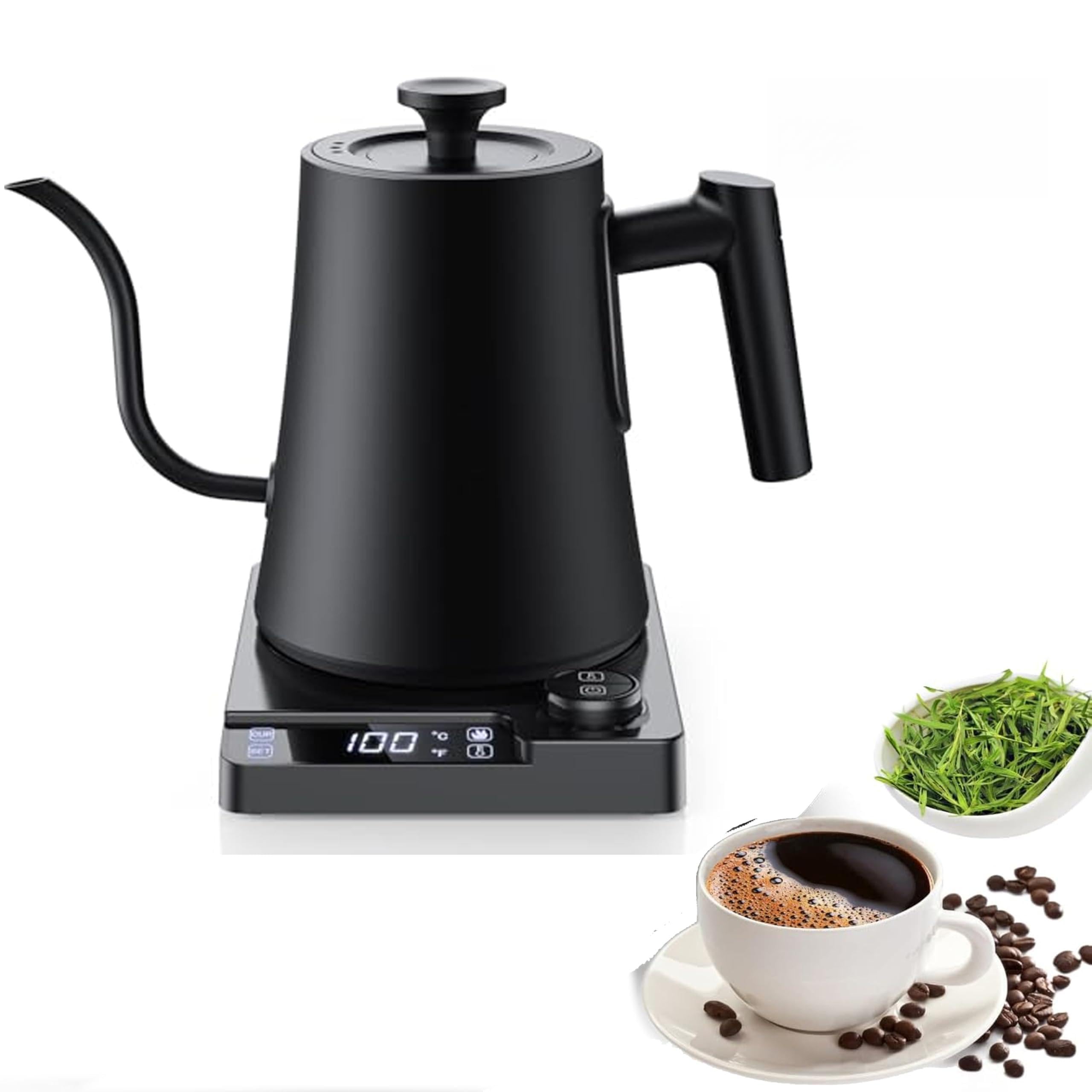 Gooseneck Electric Kettle with ±1℉ Precision Temperature Control for Pour Over Coffee & Tea, Rapid Boil, 304 Stainless Steel, Built-in Brew Timer, 1200W/1.0L product image