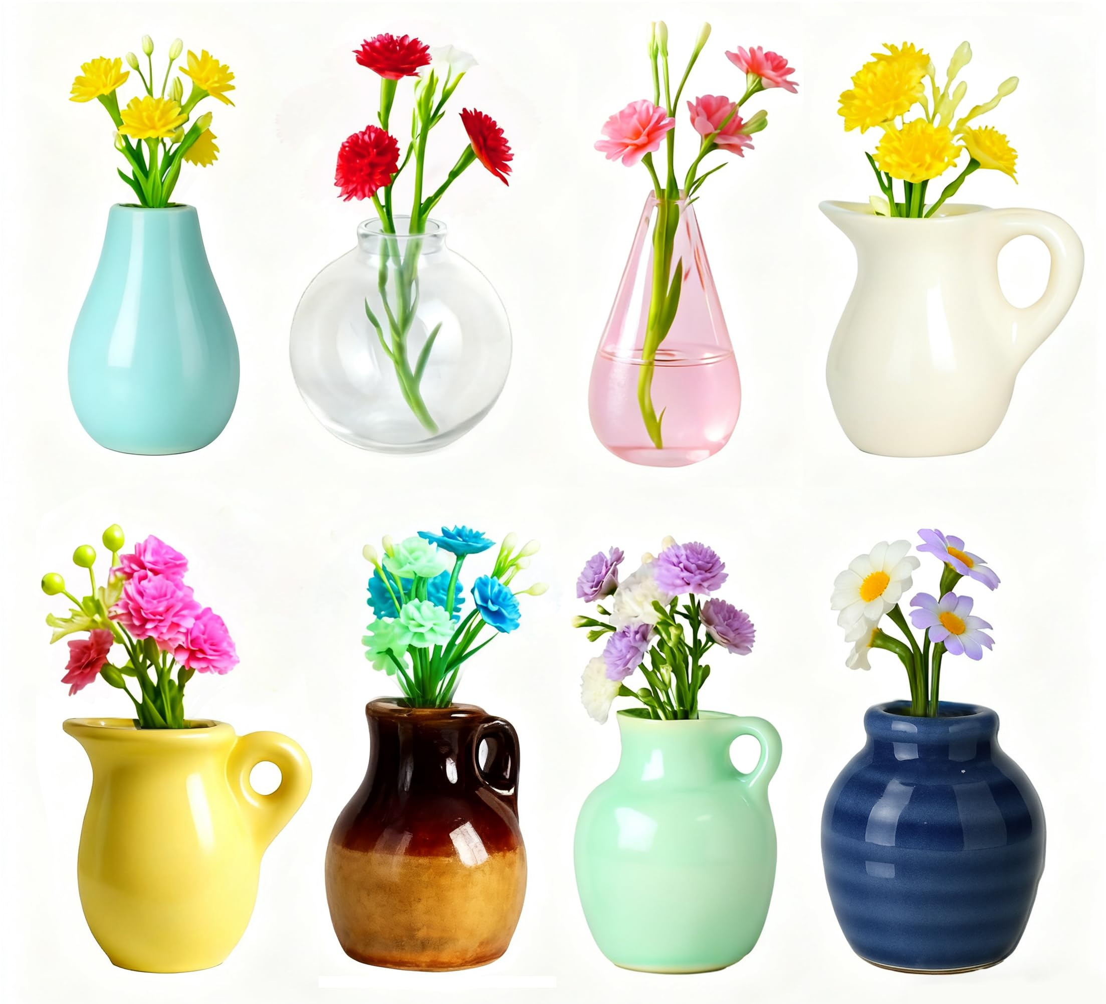 8 Pcs Refrigerator Magnets - Cute Mini Ceramic Vase Fridge Magnets with Artificial Flowers, Funny Tiny Vase Magnet for Fridge Decorative, Office, Kitchen, Locker, Whiteboard product image