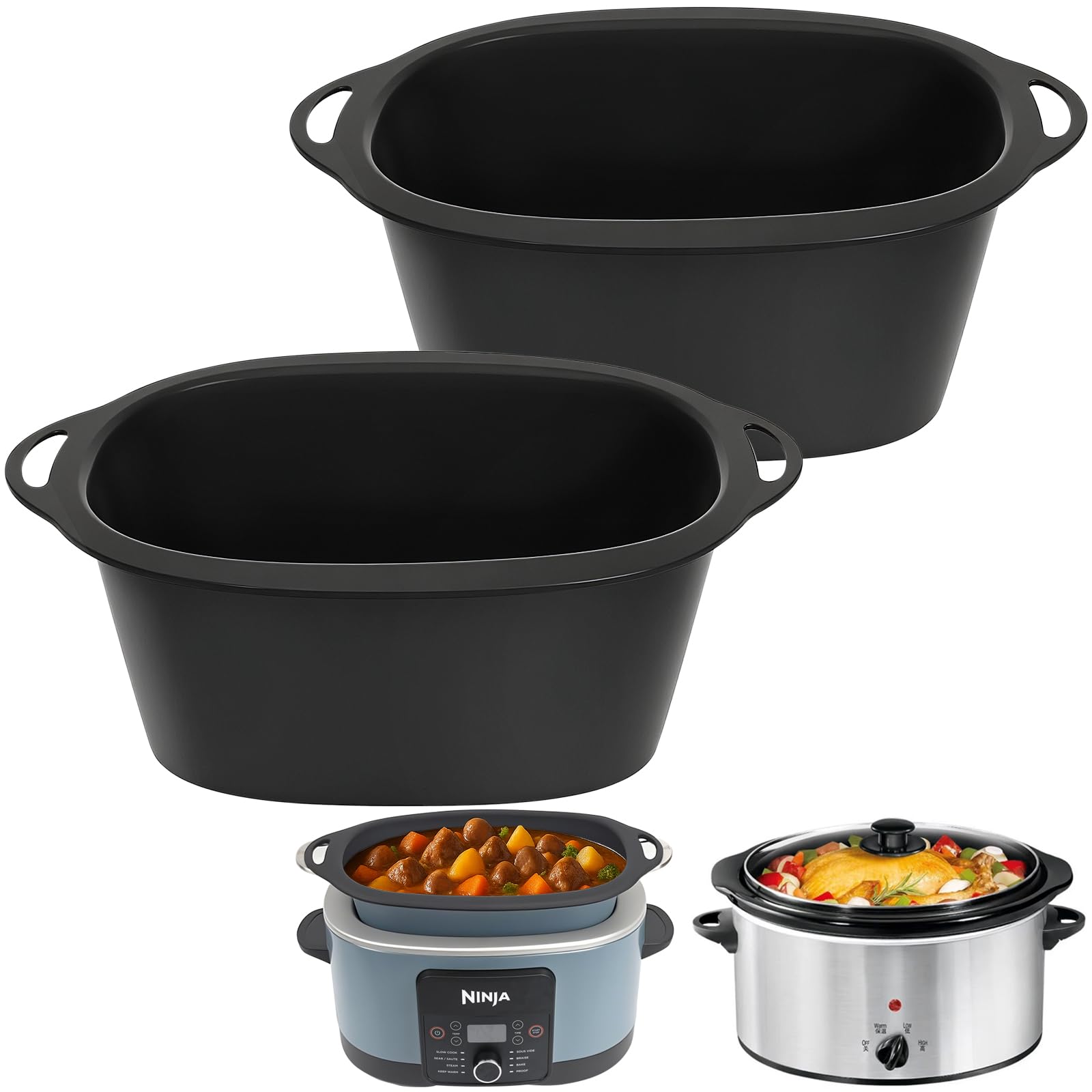 BYKITCHEN Silicone Slow Cooker Liners Compatible with Ninja Foodi Possible Cooker Pro 8.5 Quart MC1000, MC1001, MC1010 Series, 2Pcs Reusable Crock Pot Liners, Ninja Possible Crock Pot Pro Accessories product image
