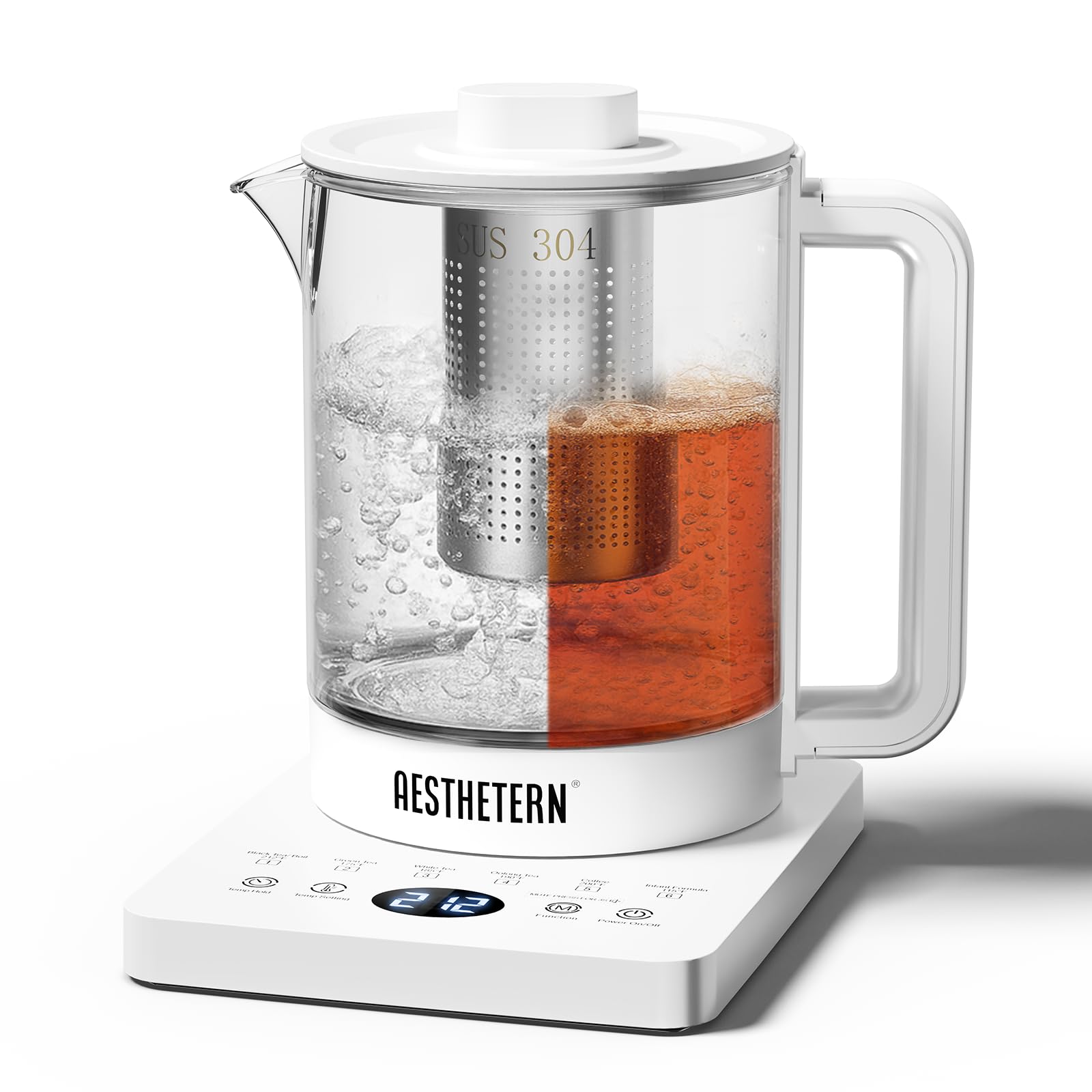 Electric Tea Kettle with Infuser, 1.5L Glass Water Boiler with Temperature Control, 24H Keep Warm & Auto Shut-Off, White product image
