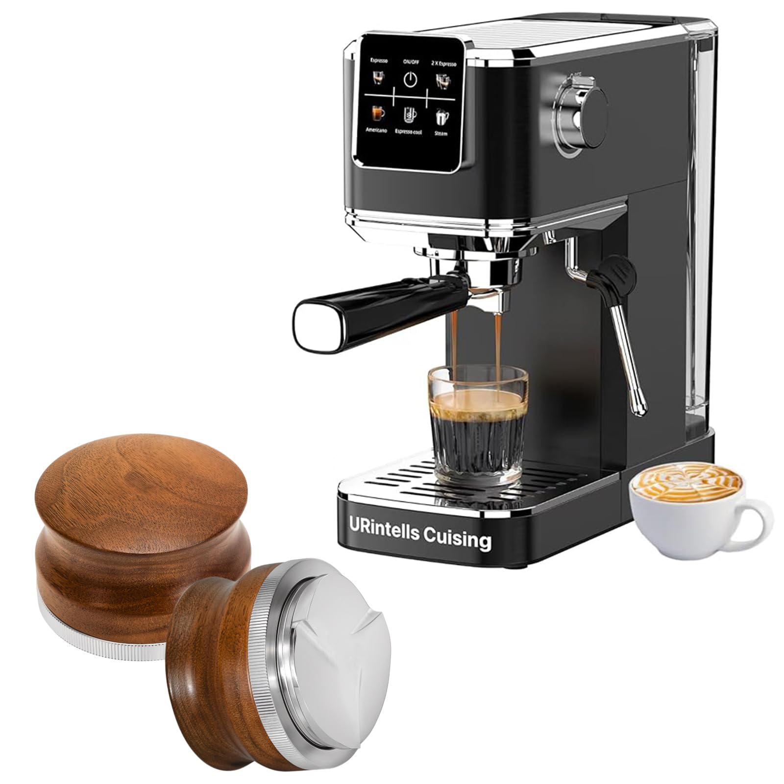 Espresso Machine 20 Bar with Steam Milk Frother & 51mm Distribution Tool Stainless Steel with Rosewood Espresso Handle Gift for Coffee Lovers product image