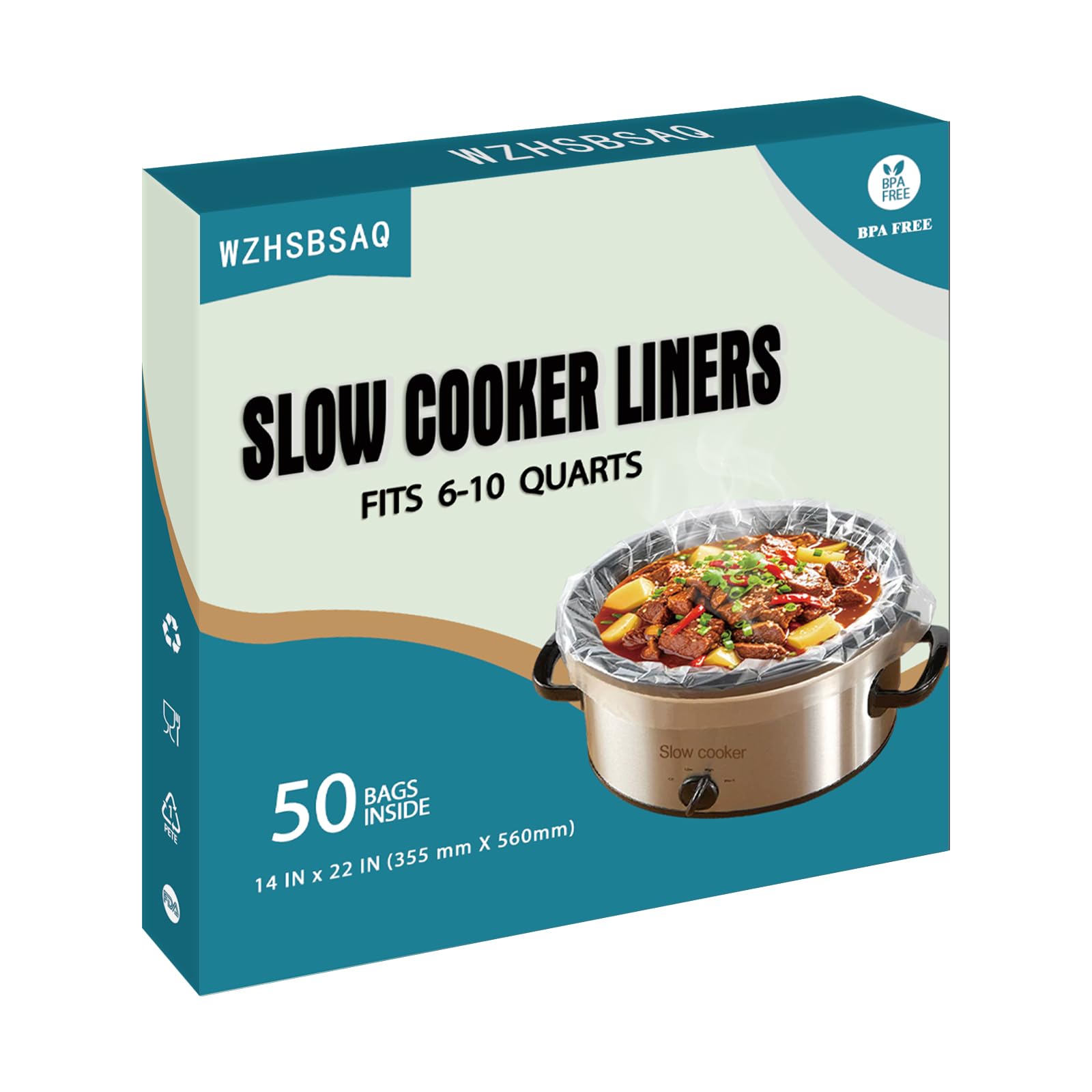 Slow Cooker Liners, 50 Cooking Bags, Oversized Disposable Pot Liner Plastic Bags for 6QT to 10QT Slow Cookers, 14 in. x 22 in. product image