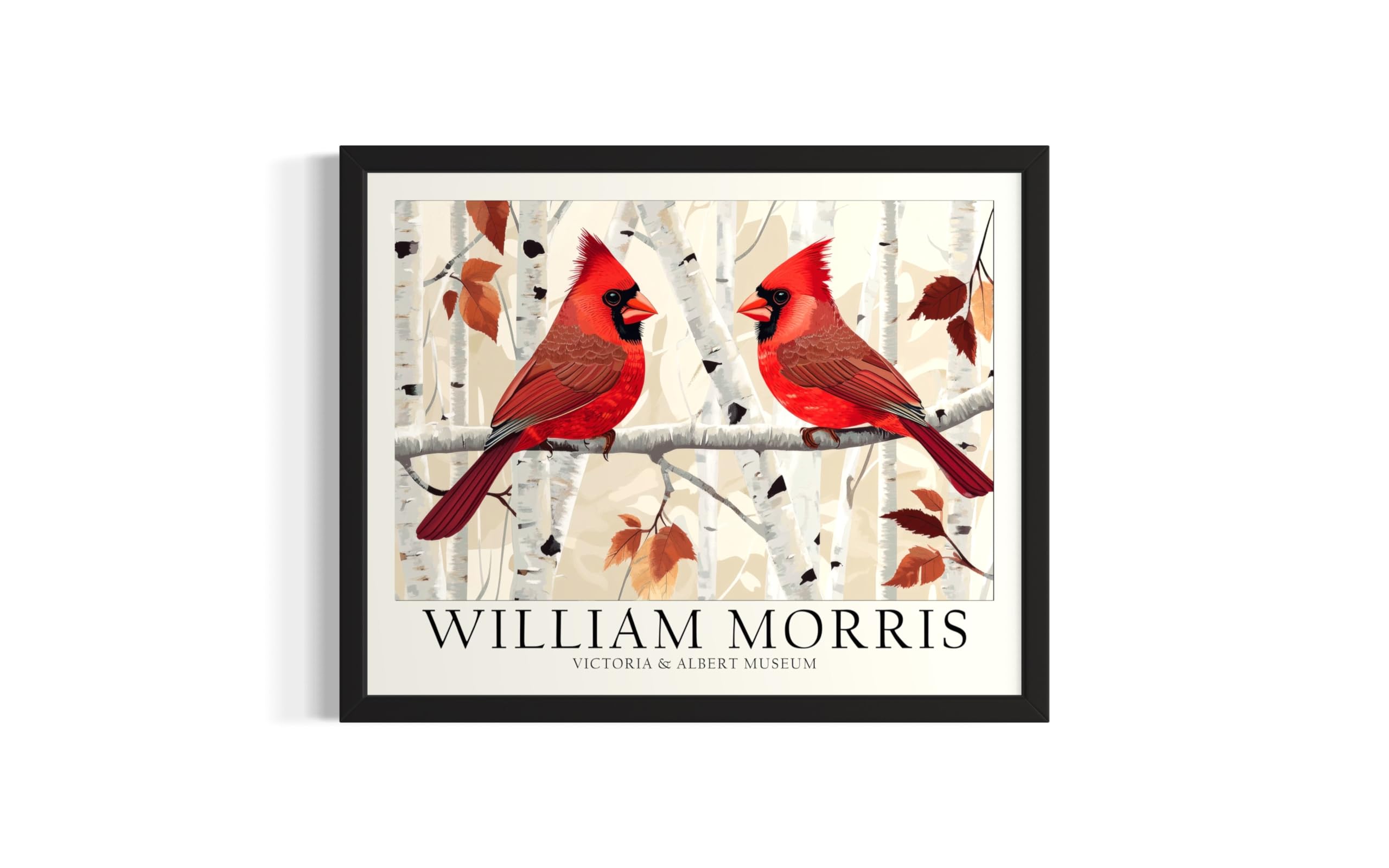 Red Cardinals and Birch Trees William Morris Wall Art Print Poster, Animal Floral Vintage Paitnings for Bedroom Bathroom Living Room Decor 192 Red Cardinals and Birch Trees, 11 x 14 inches, Unframed product image