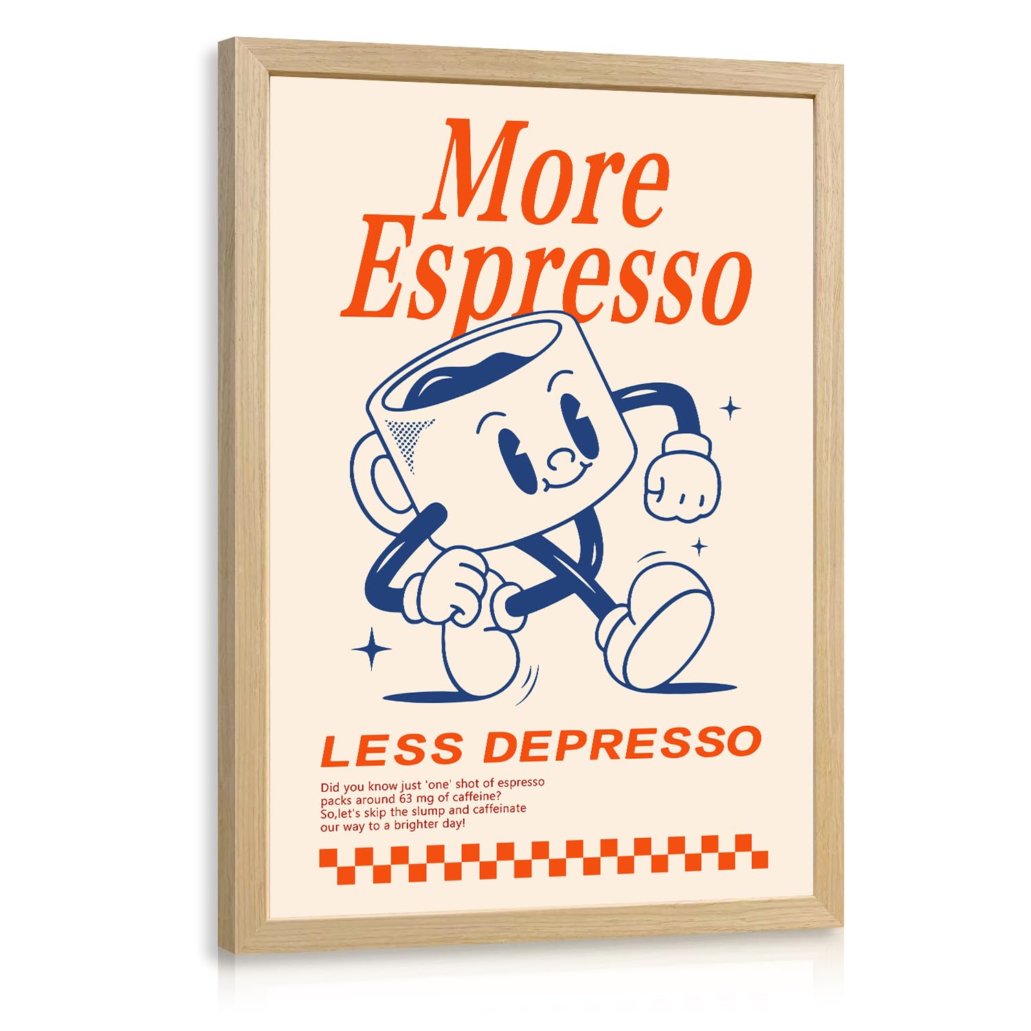 Cyebmo Funny Coffee Wall Art, Vintage Cafe Kitchen Wall Decor, More Espresso Less Depresso Art Prints, Beige Dorm Poster Print for Home Office Coffee Bar Kitchen Wood Framed Ready to Hang 8x10 Inch product image