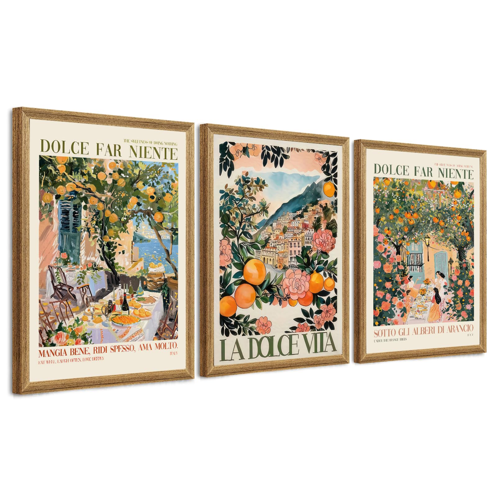 SYWENNOI 3 Pieces Wood Framed Italy Scenes Canvas Wall Art, Tuscan Wall Decor for Living Spaces, Vintage City Landscape Art Poster Prints for Bedroom Kitchen Dining Room Ready to Hang 12x16 inches product image