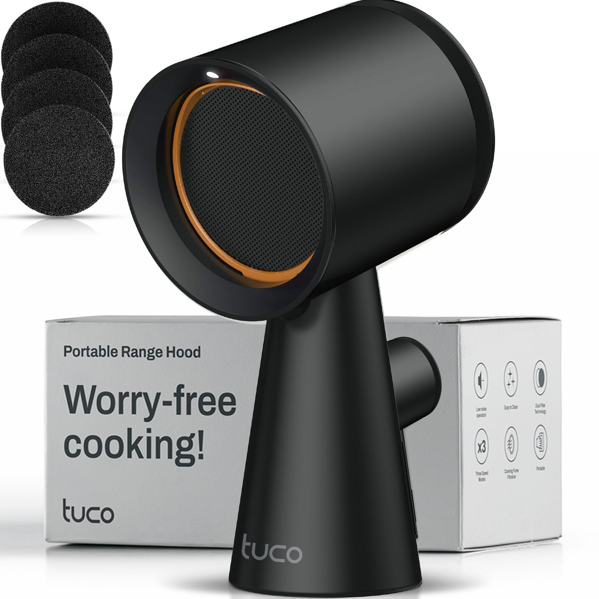 TUCO Portable Range Hood, Desktop Kitchen Exhaust Fan with 3 Speeds, Triple Filter Polymer, Aluminum & Carbon, Low Noise, Oil Collection Cup, Smoke Air Purifier for Indoor BBQ, Hot Pot and RV Kitchens product image