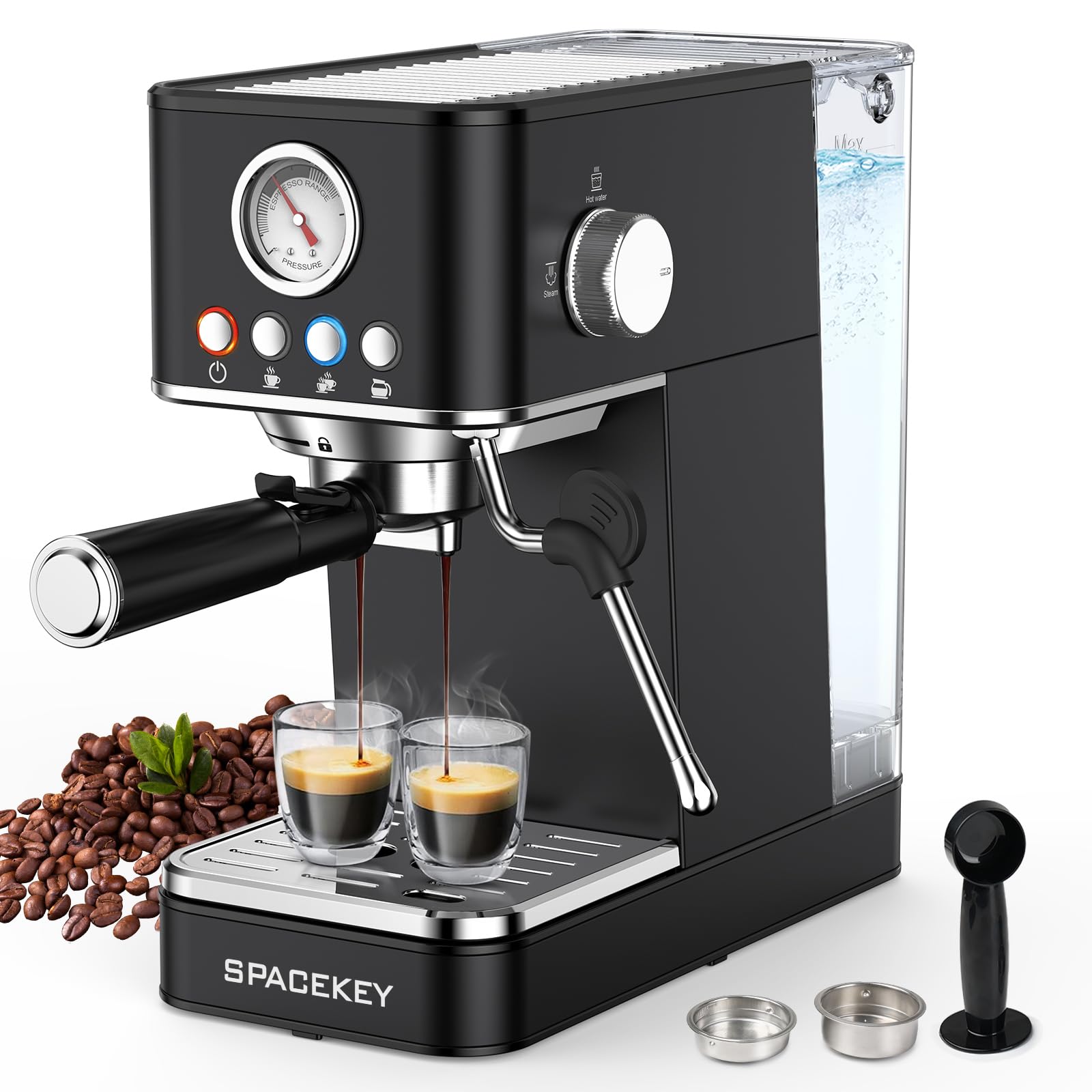 Spacekey Espresso Machine with Milk Frother, 20 Bar Professional Espresso Maker Semi-Automatic Espresso Coffee Machines for Home, Cappuccino, Latte Maker with 58oz Removable Water Tank, Black product image