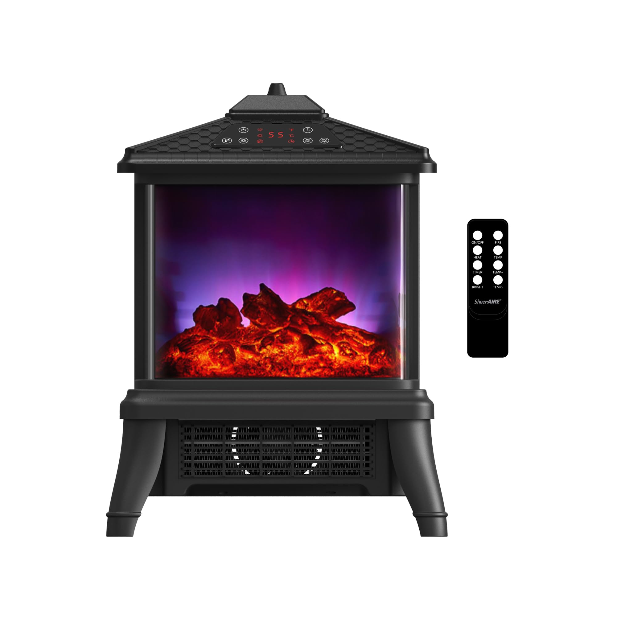 18-inch Freestanding Electric Fireplace, Equipped with 1500W/1650W Electric Wood Fireplace Flame Effect, Featuring Realistic Flames, 3-Second Quick Heating, Remote Control, and Adjustable Lighting product image