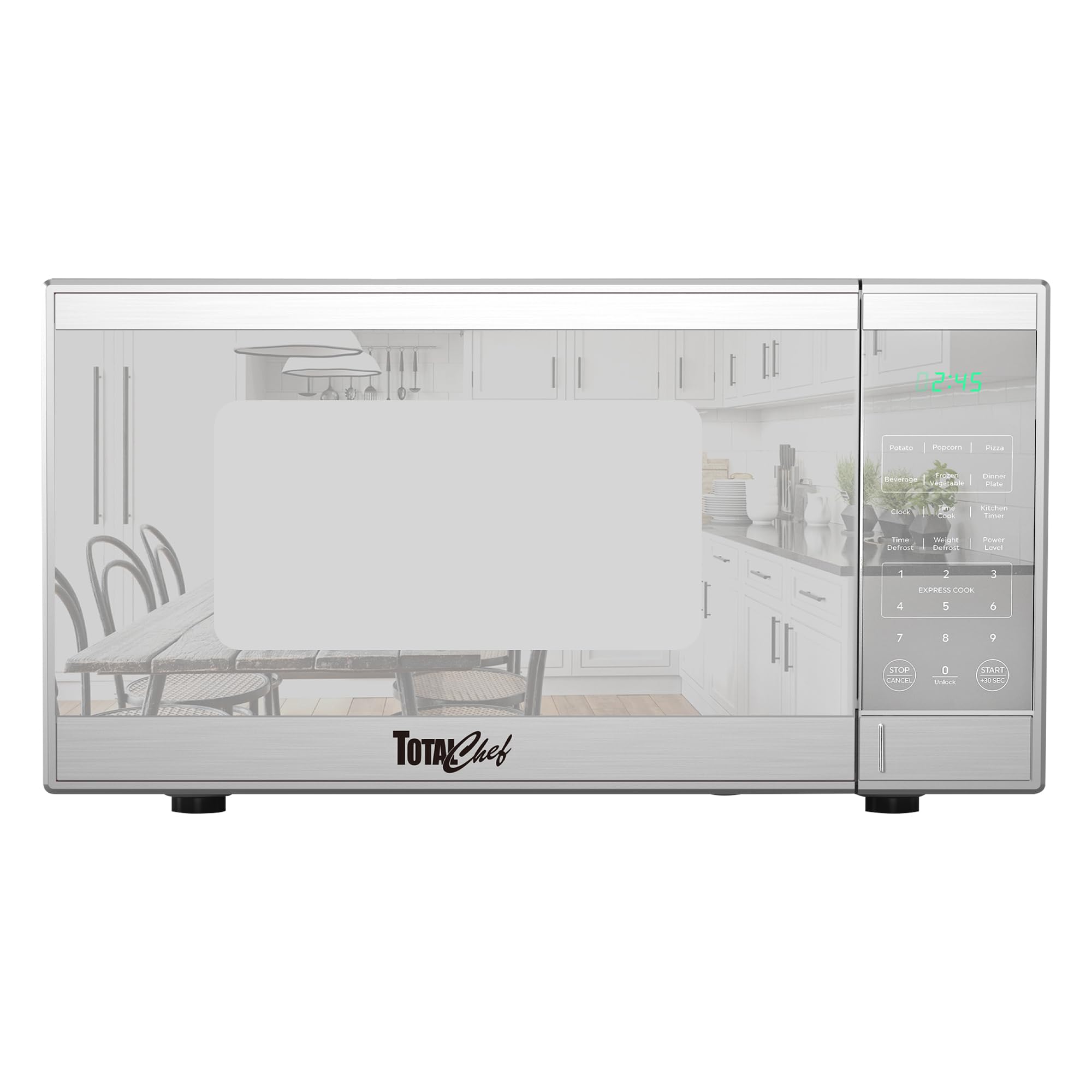 Total Chef 0.9 Cu Ft Microwave Oven – Compact Countertop Kitchen Appliance, Small Stainless Steel Microwave with Digital Touch, Pre-Set Functions, 10.6” Turntable, 900 Watt product image