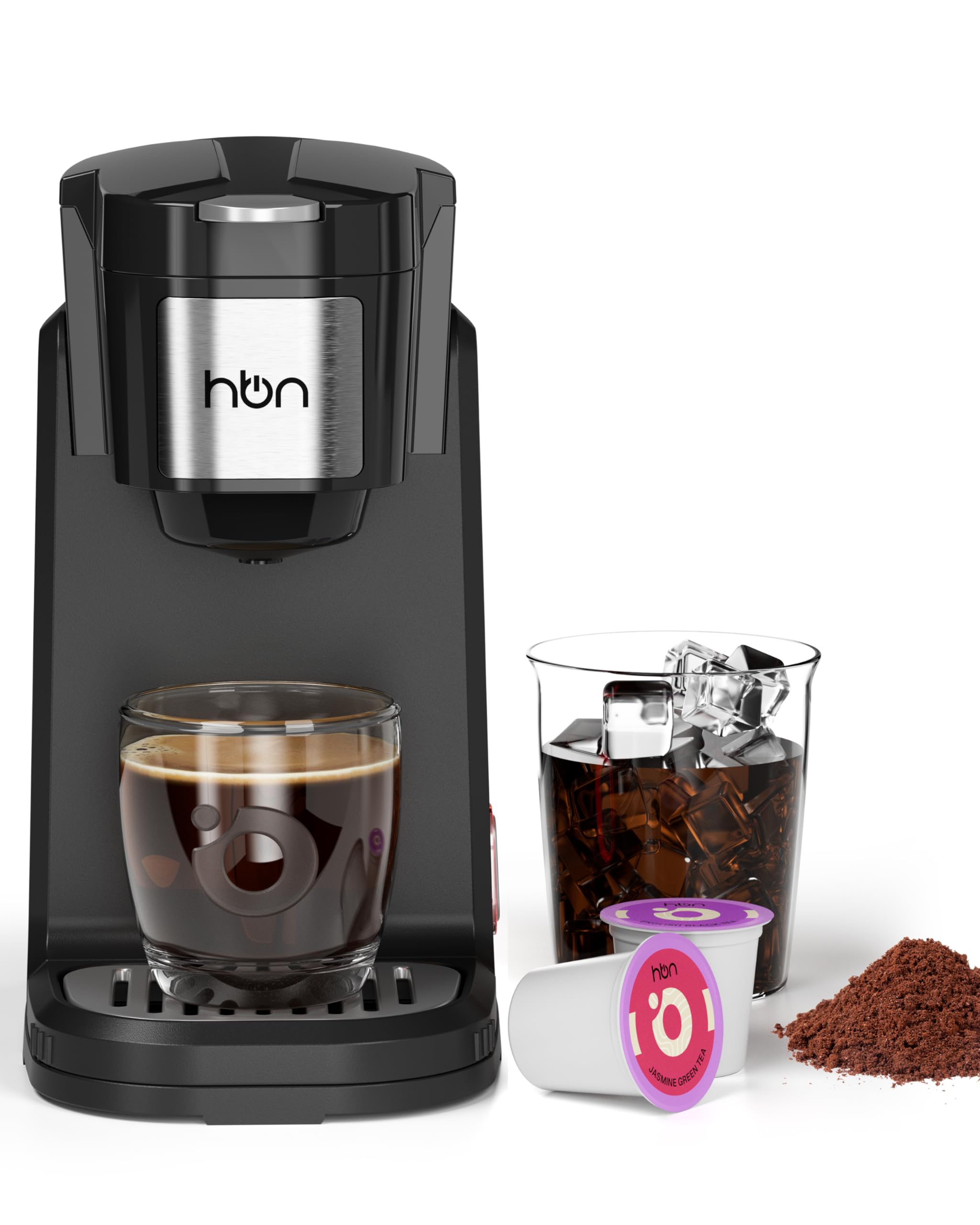 HBN Single Serve Coffee Maker for K-Cup & Ground Coffee, Fast Brew One Cup Coffee & Tea Machine with 10oz Stainless Steel Tank, Compact Design Capsule Coffee Machine, Black product image