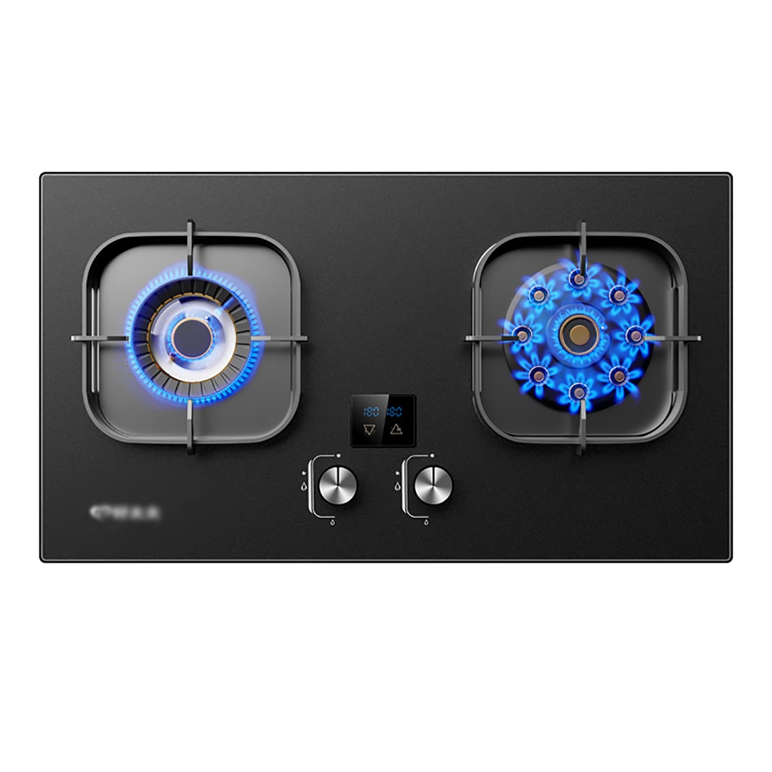 Upgrade Gas Stove Gas hob Black Frosted Titanium Steel Built-in Gas Cooktop 2 Cast Iron Portable Hob Rings 5200W & 7000W Independent Control 3- Timer Square Energy-concentrating Windproof Po Ng product image