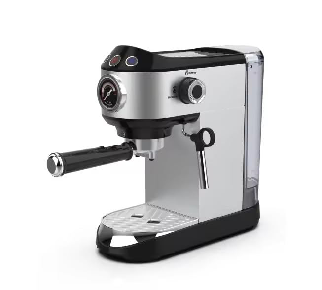 Semi-Automatic Pump Espresso Machine, Silver and Black, Stainless Steel Coffee Maker with Steam Wand product image