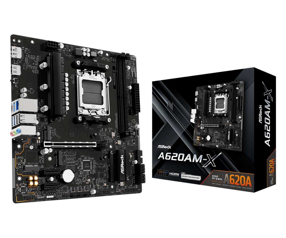 ASRock A620AM-X Micro-ATX Motherboard AMD AM5 Socket Supports Ryzen 9000/8000/7000 DDR5 8000+ OC PCIe 4.0 2.5G LAN BIOS Flashback product image