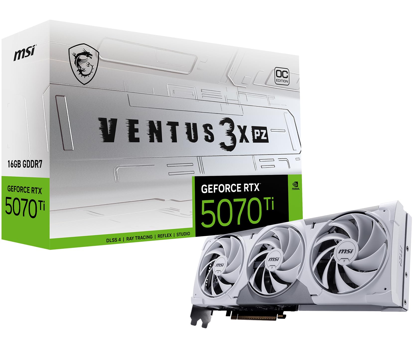 msi Gaming RTX 5070 Ti 16G Ventus 3X PZ OC Graphics Card 16GB GDDR7, 256-bit, Extreme Performance: 2482 MHz, DisplayPort x 3 2.1a, HDMI 2.1b, NVIDIA Blackwell Architecture product image
