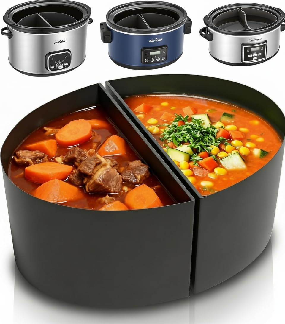 Sunvivi 2 in 1 Silicone Slow Cooker Liners Fit for Crock Pots 6 Quart, Reusable Crock Pot Divider Insert, Bpa Free, Cooking Accessories for Crockpots, Grey product image